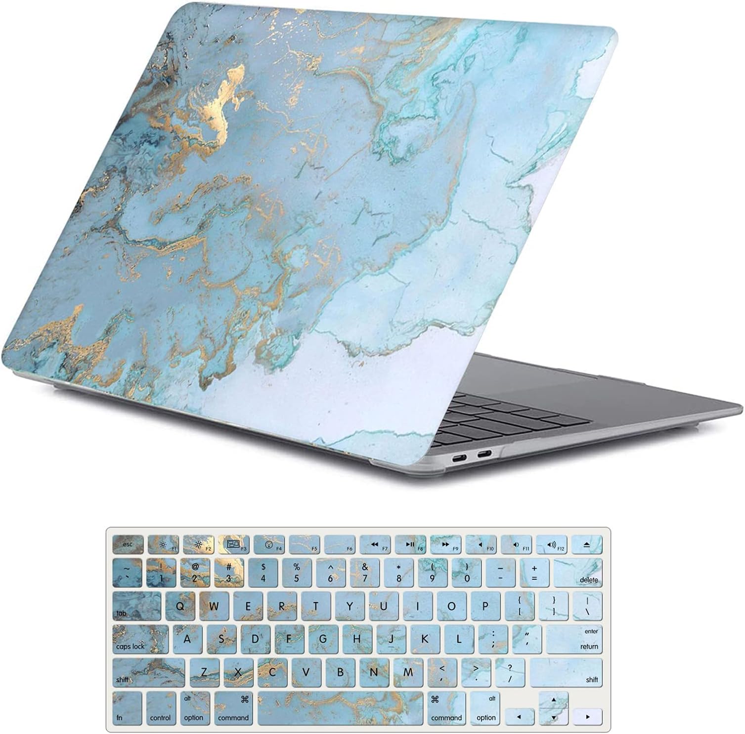 One Micron Case and Keyboard Cover Compatible with MacBook Air 13 Inch 2010-2017, Plastic Pattern Hard Case Shell Compatible with MacBook Air 13.3 Inch (Model: A1369/A1466)-Gold Blue Marble
