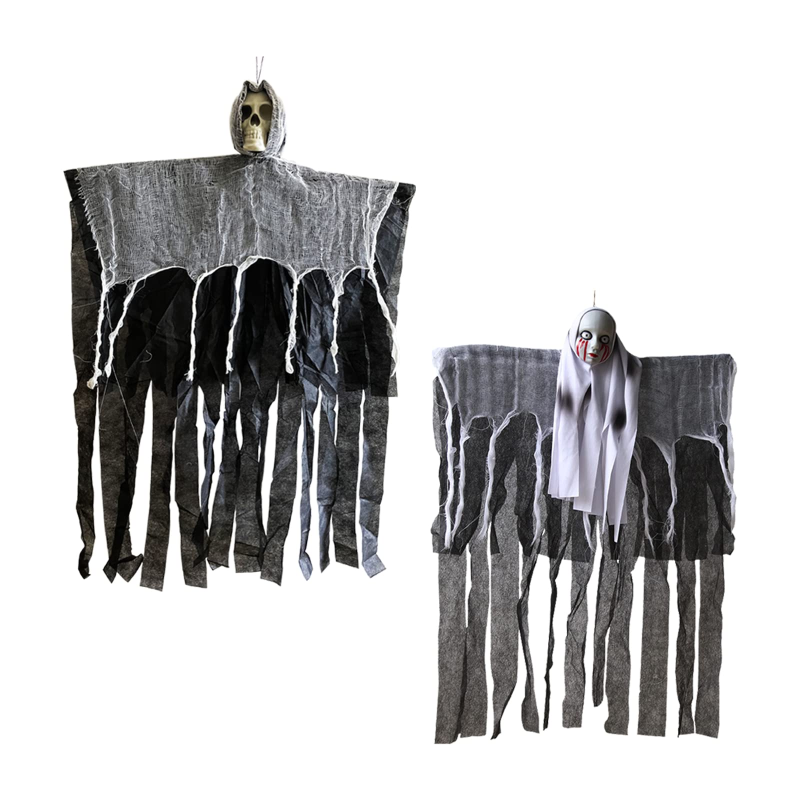 ROSAUI 2 Pack Hanging Skeleton Halloween Decoration, 80cm Spooky Halloween Skeleton Ghost Tree Decorations, Outdoor and Indoor Halloween Party Decorations - Realistic and Thrilling