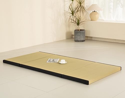 Miniatura 4 de MustMat Tapete grueso de tatami individual XL, cama de tatami japonés con bolsa de almacenamiento, 39 x 80 x 2 pulgadas (negro) Negro
