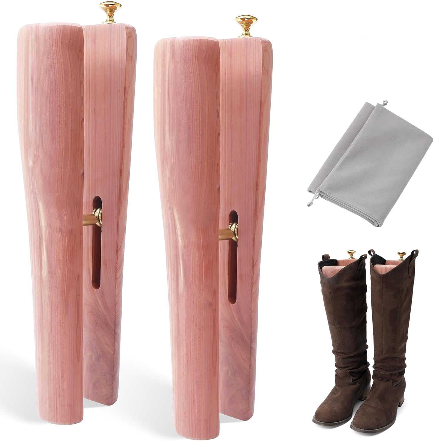 Cedar Boot Tree for Tall & Cowboy Boots, Adjustable Boot Stretcher Calf, 100% Natural Cedar, Reduce Creases Sagging