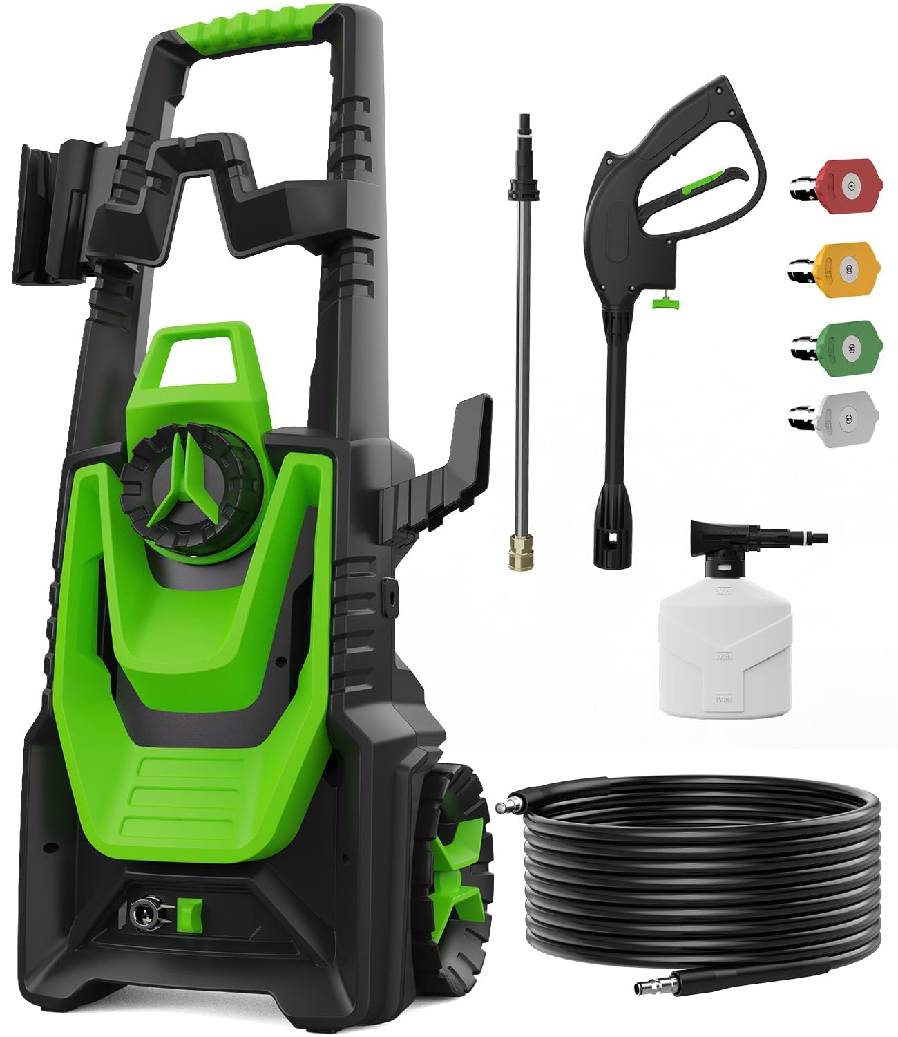 Pressure Washer, 5000PSI 3.2 GPM Power Washer with 35FT Power Cord 20FT Hose Electric Pressure Washers 4 Tips 500ML Foam Canno for Car, Patio