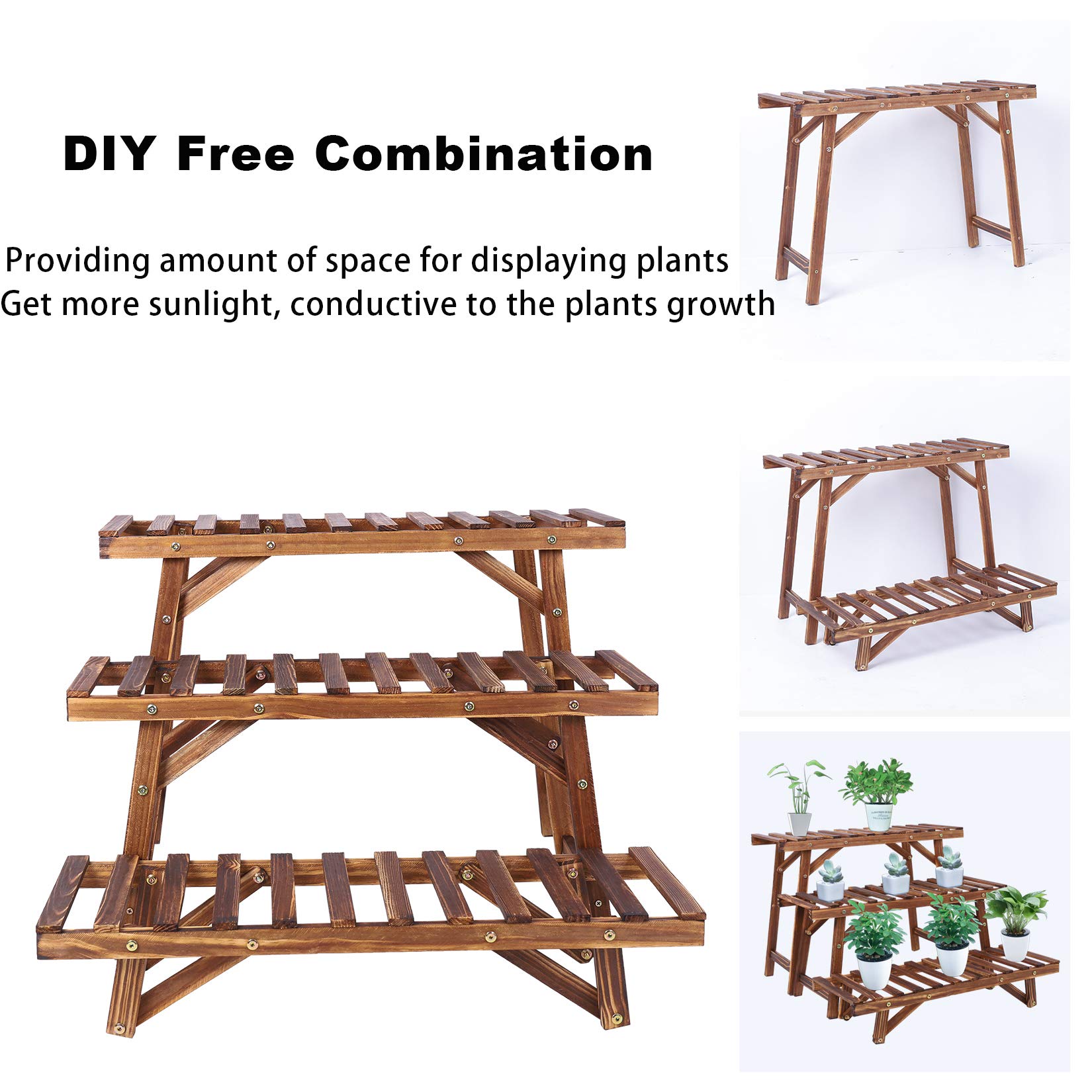 unho Porte Plante Extétieur Bois, Étagère Plantes Extétieur Individuelles Escalier PLantes Bois Lot de 3 Support Plantes Intérieur pour Balcon Terrasse Salon Jardin - Charge Max 40kg