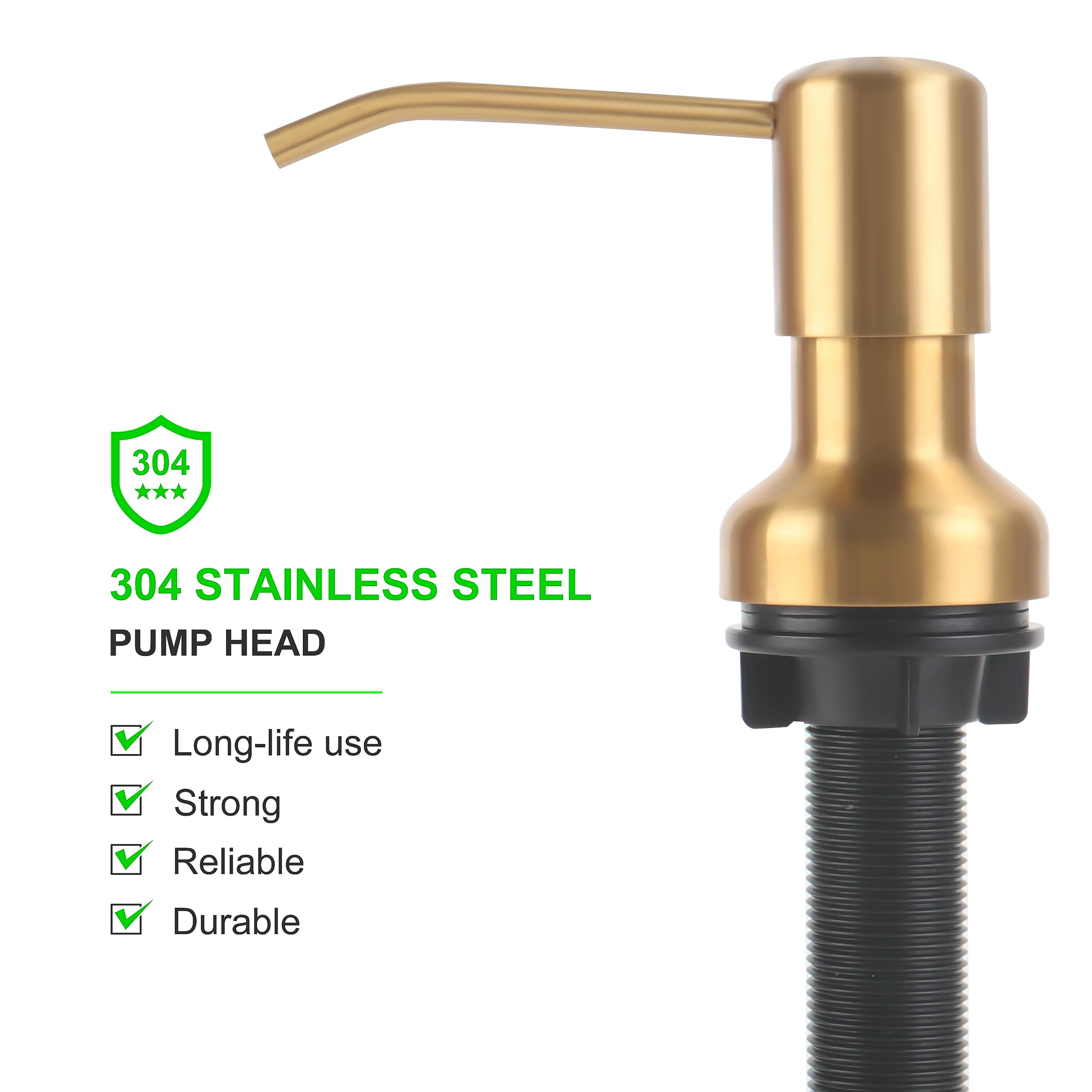 Dispensador de jabón para fregadero de cocina, dispensador de jabón de fregadero con eje roscado más largo, bomba de acero inoxidable con tubo de extensión de 47 pulgadas, se conecta directamente al
