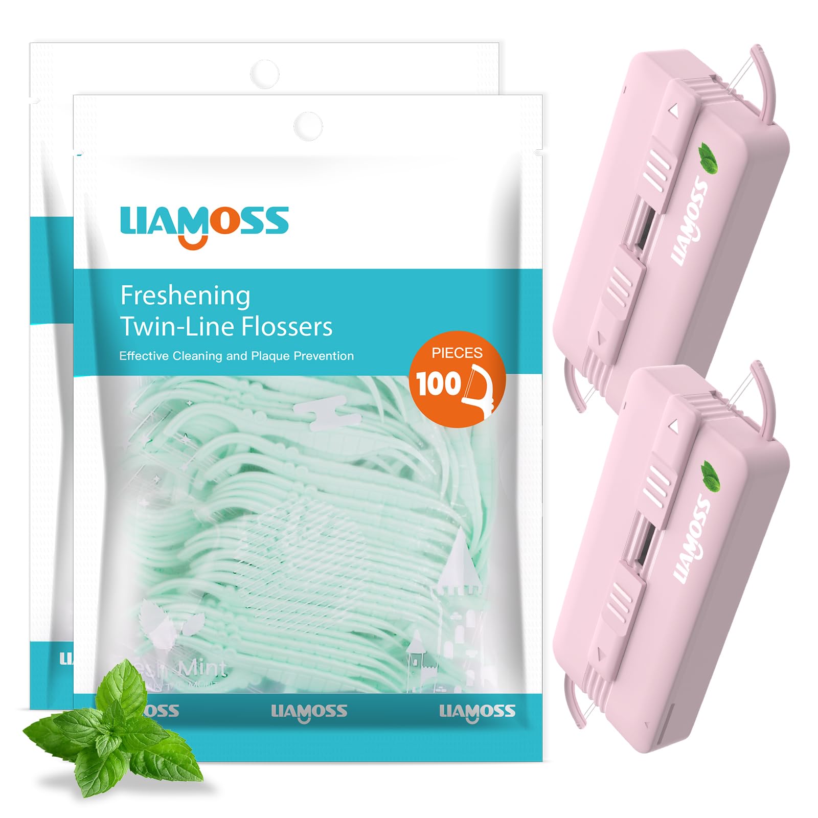 Mint Dental Floss Picks with Flossers Portable Case,220 Count LIAMOSS No Shred Dental Flossers for Adult,Super Strong for Tightest Teeth,Travel Pocket