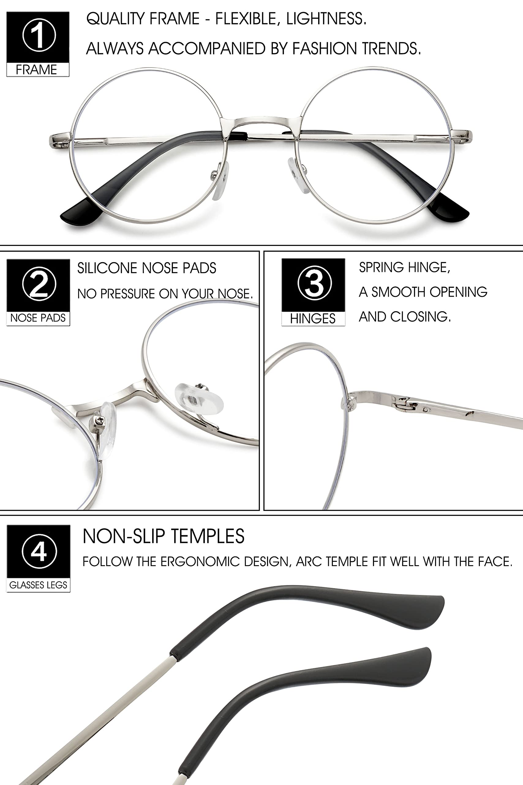 VEVESMUNDO Redondas Gafas de Lectura para Leer - Retro Vintage Metalica Gafas Vista para Mujer Hombre
