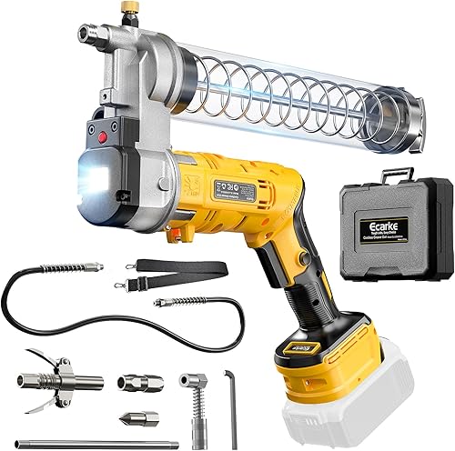 Miniatura 9 de Ecarke Pistola de engrase inalámbrica compatible con batería DeWalt de 20 V, pistola de engrase eléctrica máxima de 12000 PSI, pistola doble y