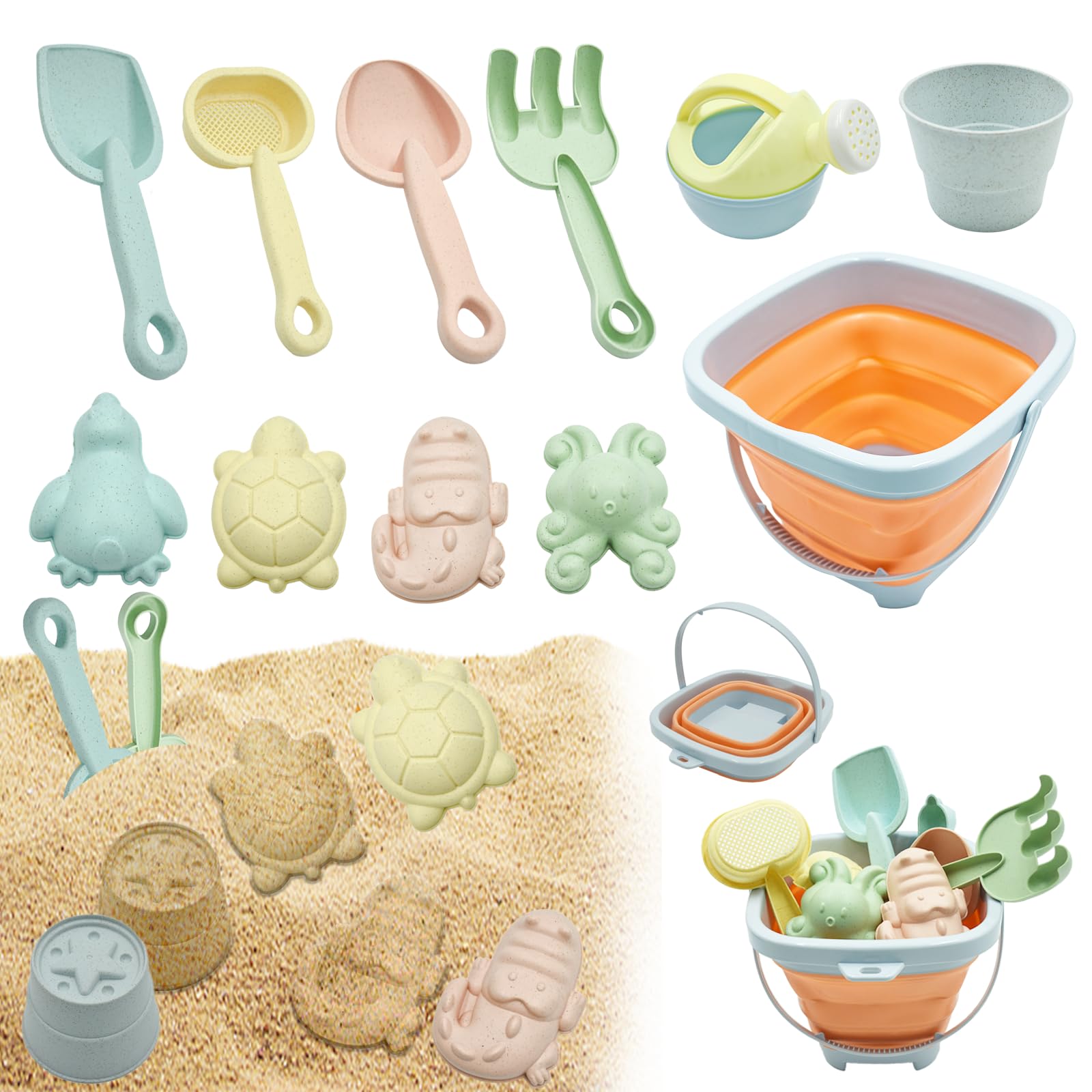Coriver 11 Pcs Beach Toys Set for Kids, Collapsible Bucket and Spade Beach Set Kids, Summer Beach Games Play Sand Toys for Kids, Outdoor Fun Sand Tools for Boys Girls Age 3-5