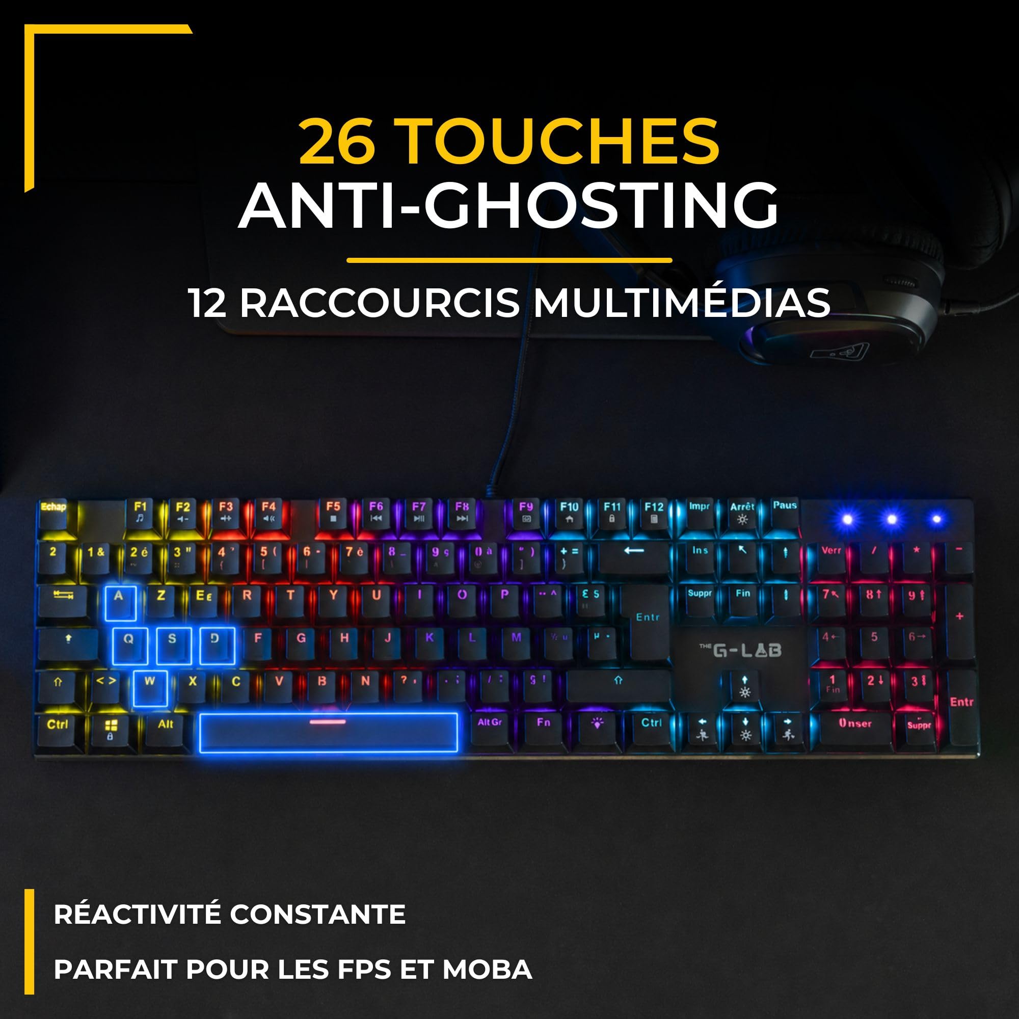 The G-Lab Keyz Radium - Clavier Gamer Mécanique Red Switch AZERTY FR | AZERTY FR, Filaire, Switch Rouge Linéaire, Anti-Ghosting 26 Touches, Rétroéclairage Rainbow 20 Modes, PC/PS4/PS5/Xbox