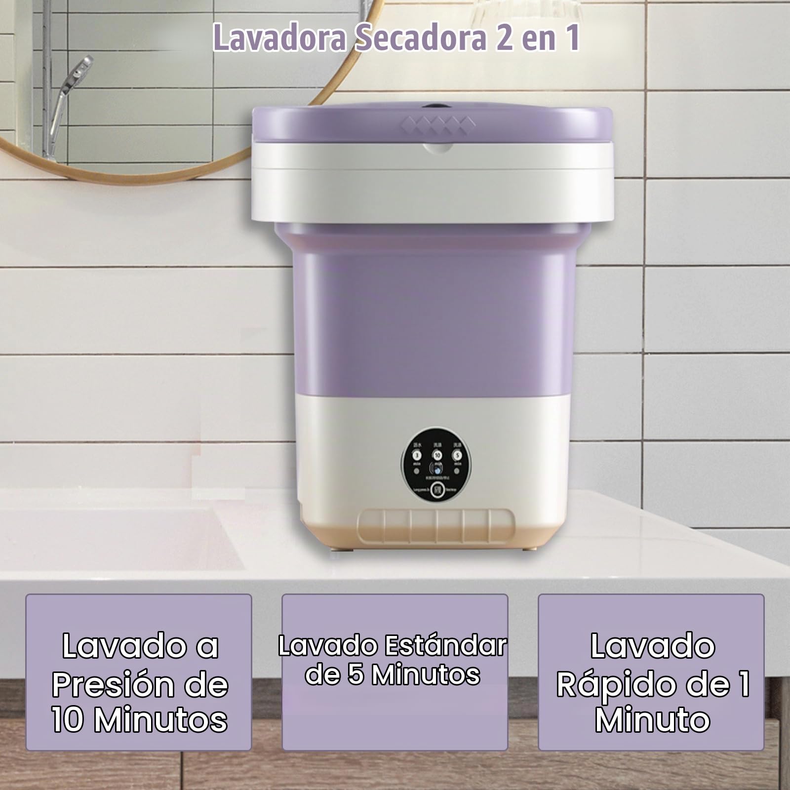 12L Mini Lavadora Plegable Lavadora Móvil Portátil Mini Lavadoras con 3 Modos de Limpieza para Ropa de Bebé/Medias/Camping/Dormitorios/Caravanas