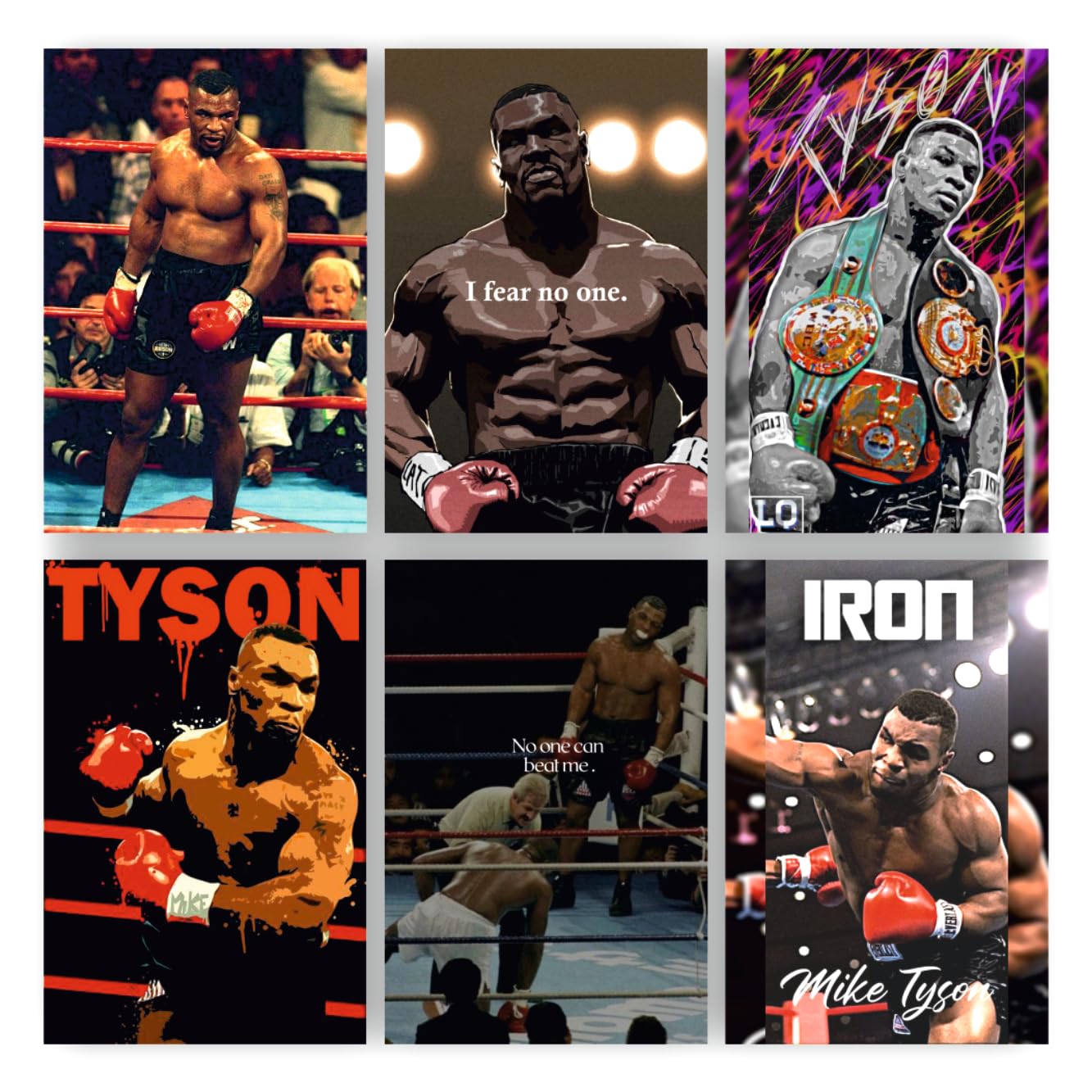 POSTER WALLAH Mike Tyson Poster for Home Office and Student Room Wall | Aesthetic Poster | Wall Decor (12x8 Inch) Set of 6 Pieces