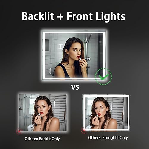 Miniatura 2 de Espejo de baño LED de 32 x 24 pulgadas con luces, espejo LED para baño, maquillaje, tocador, espejo inteligente iluminado frontal y retroiluminado,
