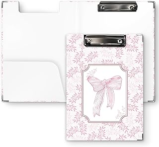 Pink Bow Decorative Clipboard Folio with Storage, Coquette Pink Clipboar...