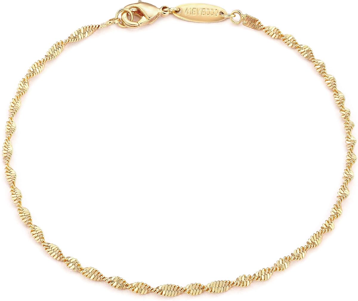 MEVECCO Gold Rope Chain Bracelets,14K Gold Plated Handmade Cute Thin Dainty Bracelet for Women
