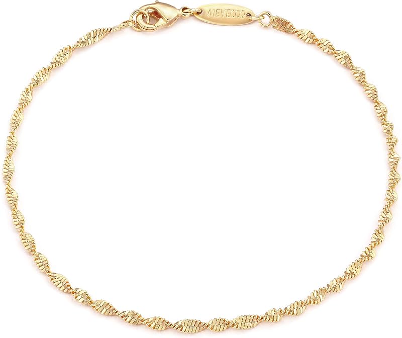 MEVECCO Gold Rope Chain Bracelets,14K Gold Plated Handmade Cute Thin Dainty Bracelet for Women