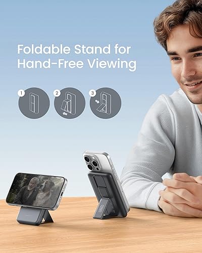 Miniatura 3 de INIU Cargador portátil MagSafe, banco de energía magnético ultra delgado de 6000 mAh 20 W con soporte plegable, paquete de batería inalámbrica USB-C