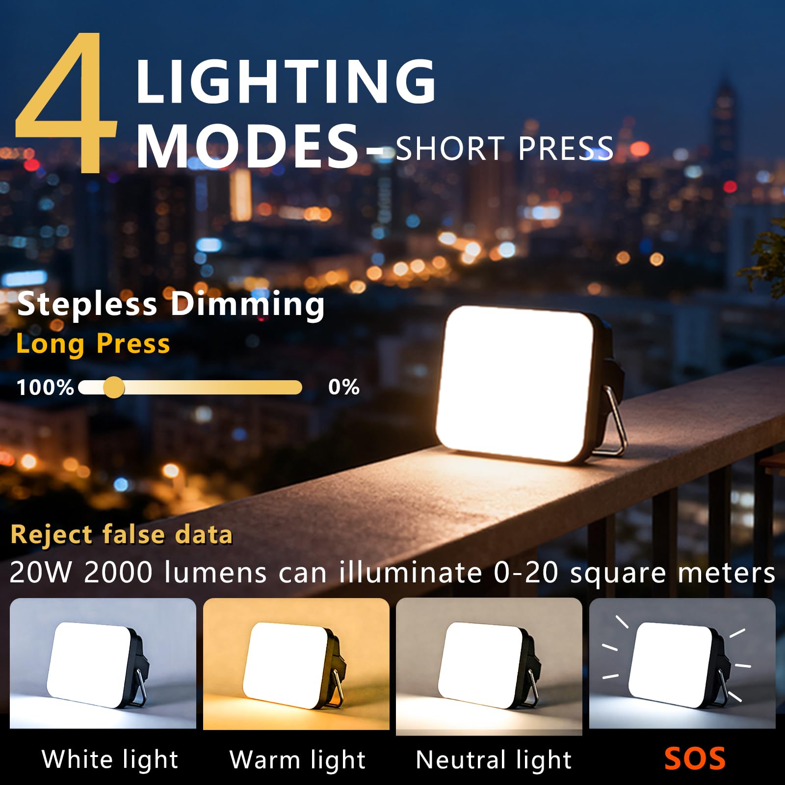 Lanterna da campeggio ricaricabile, 2000 lumen, lanterna LED ultra luminosa con 4 modalità di illuminazione, lanterna portatile da esterno con base magnetica e staffa in metallo per tenda, emergenza