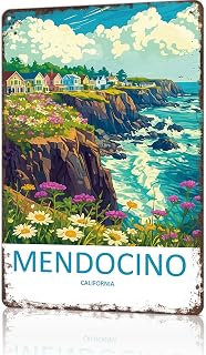 Funny Metal Signs Mendocino California Coastal Posters Wall Art Tin Sign For Home Room Office Decor 8x12inch
