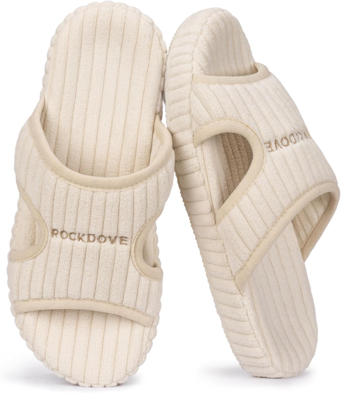 rockdove women's bounce-back ribbed corduroy slide indoor house slipper 9 white