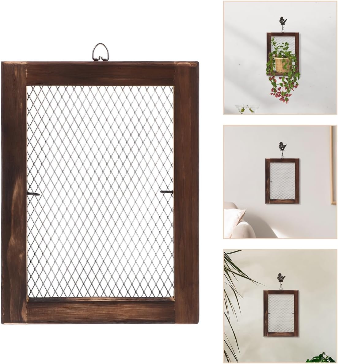 Levemolo Fern Hanging Board Wall Mounted Planter with Wire Mesh Air Plant Holder Indoor Outdoor Wood Planter for Small Ferns and Succulents 13.58X9.84X0.78In