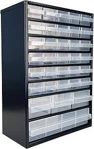 raaco Opbergkast C6-20 - 20 kg Draagkracht, 15 x 30,6 x 42 cm, 20 Transparante Organizer Bakjes, Gecoat Staal, Geschikt voor Wandmontage, Assortimentsdoos en Organizer voor Kleine Onderdelen