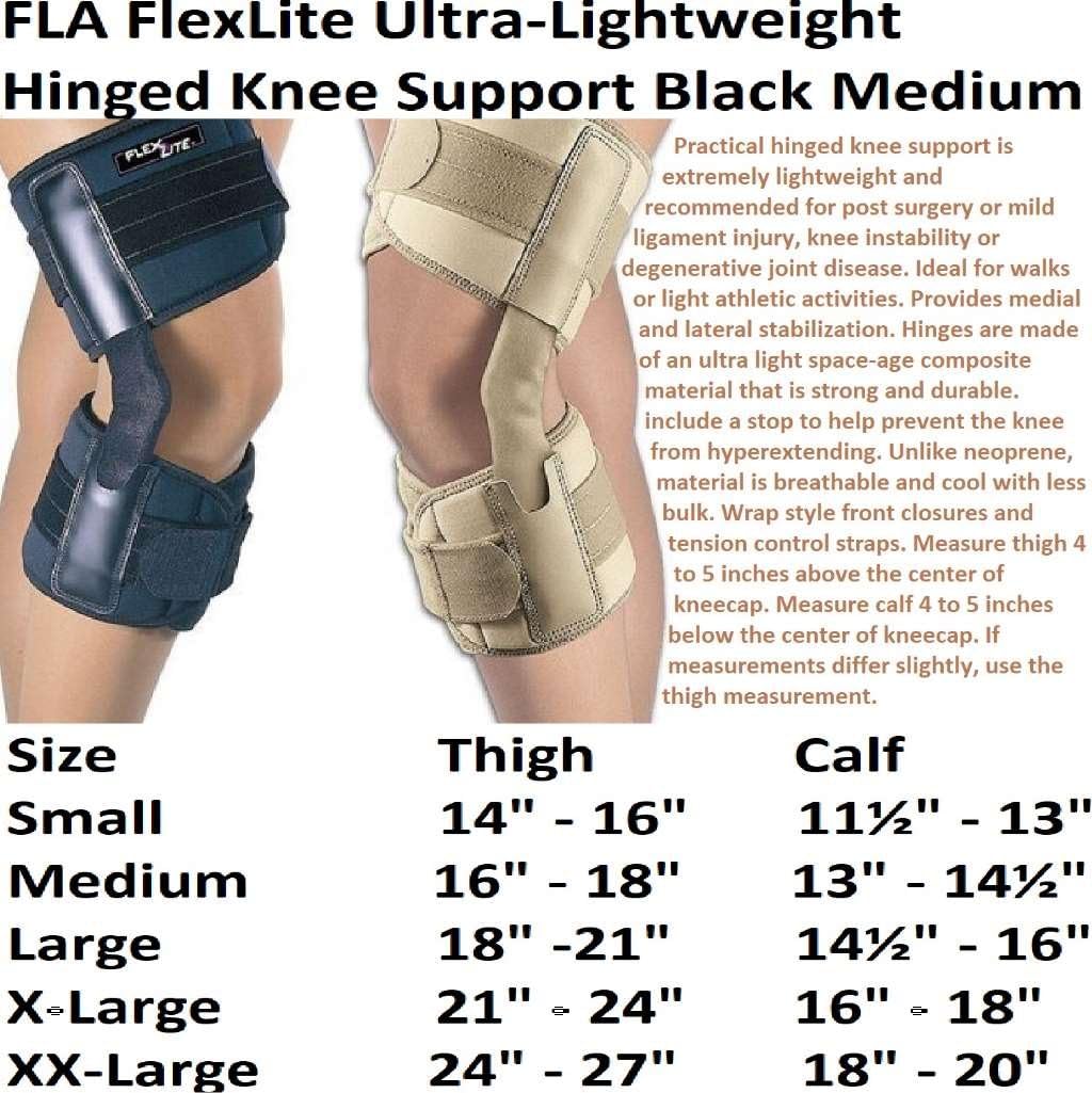 FLA Orthopedics 37-108MDBLK Flexlite Hinged Knee Brace Black, Medium