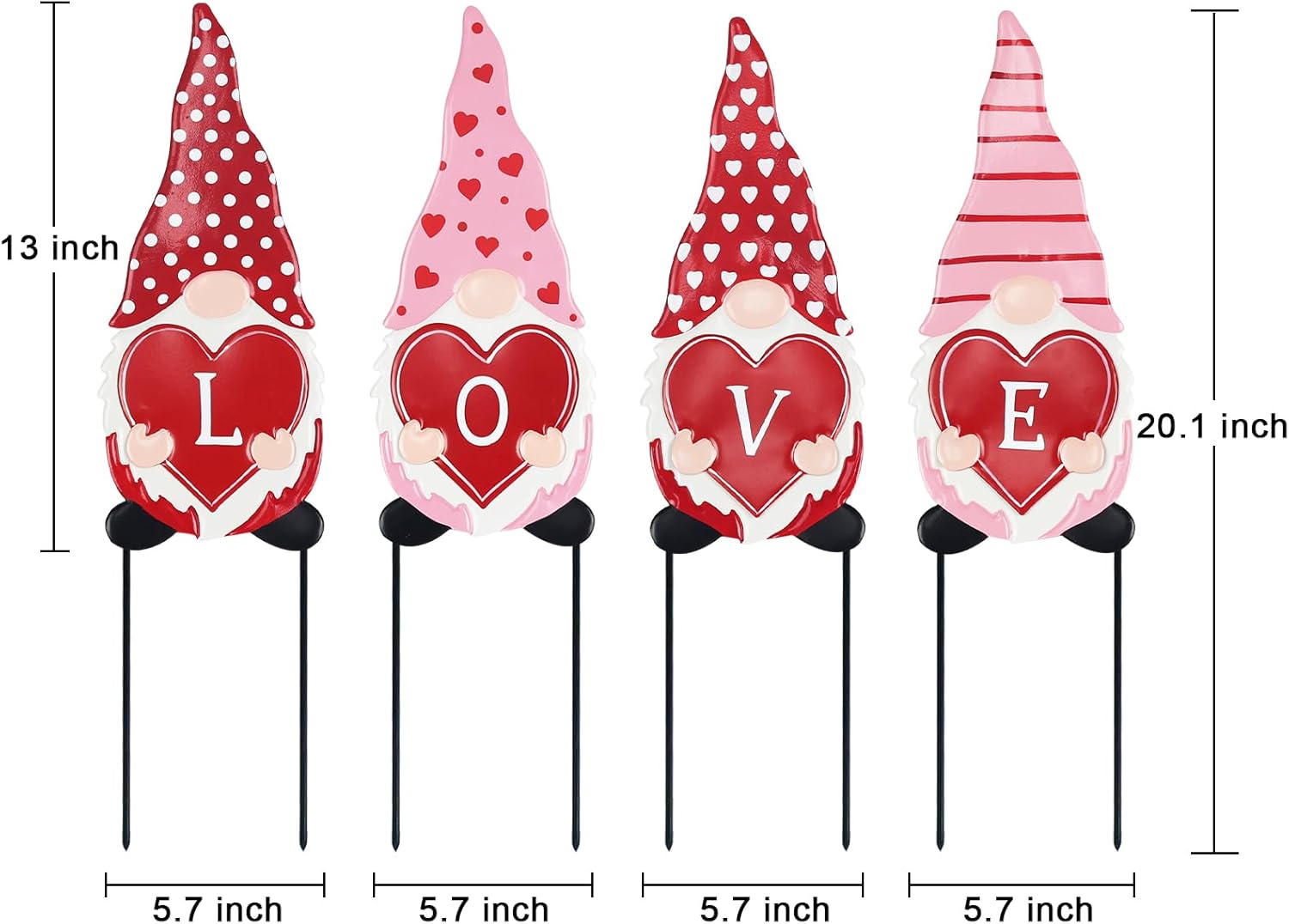 hogardeck Valentines Day Decorations Outdoor, 4 Pcs Metal Gnomes Decorative Garden Stakes for Valentines Day Decor, Yard Sign with Love Garden Decor for Home Outside Lawn Porch Anniversary Wedding