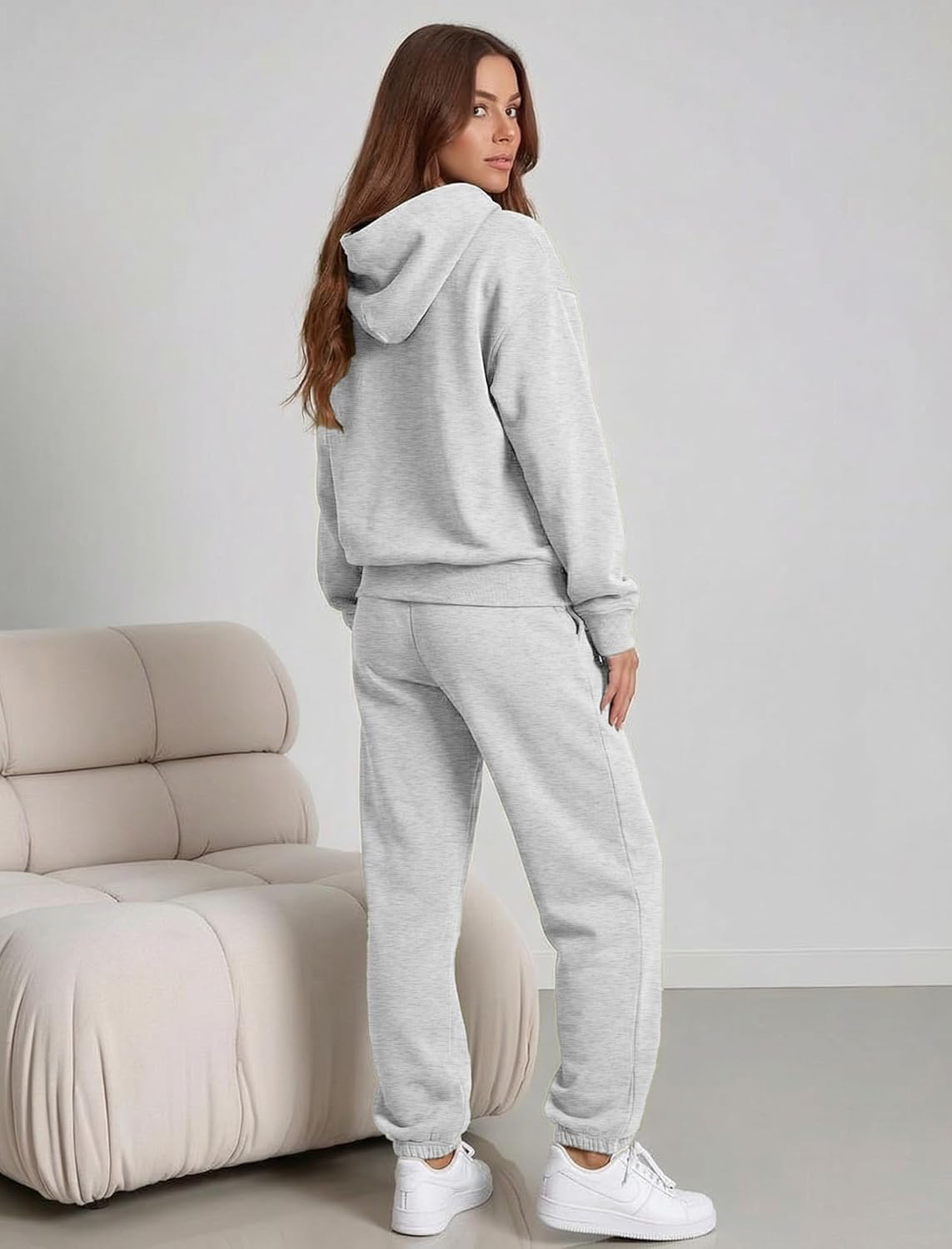 Womens 2 Piece Sweatsuit Set, 2025 Casual Long Sleeve Hoodie with Loose Wide Leg Sw... - Image 4