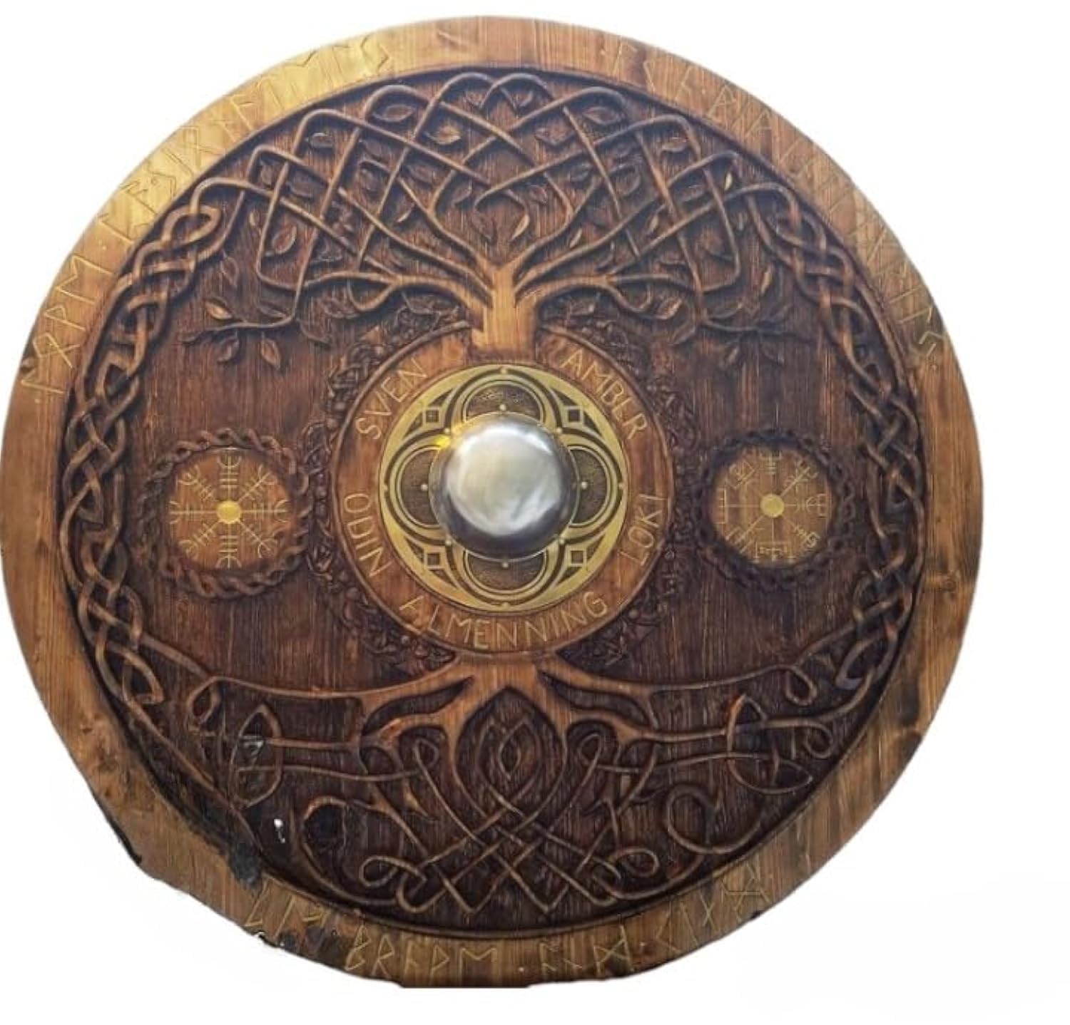 Antique avenue Brązowa, nordycka tarcza celtyczna wikingów, drewniana tarcza dla dorosłych/tarcza wikingów dla dorosłych, brązowa, 61 cm, Brązowy, 24 inch