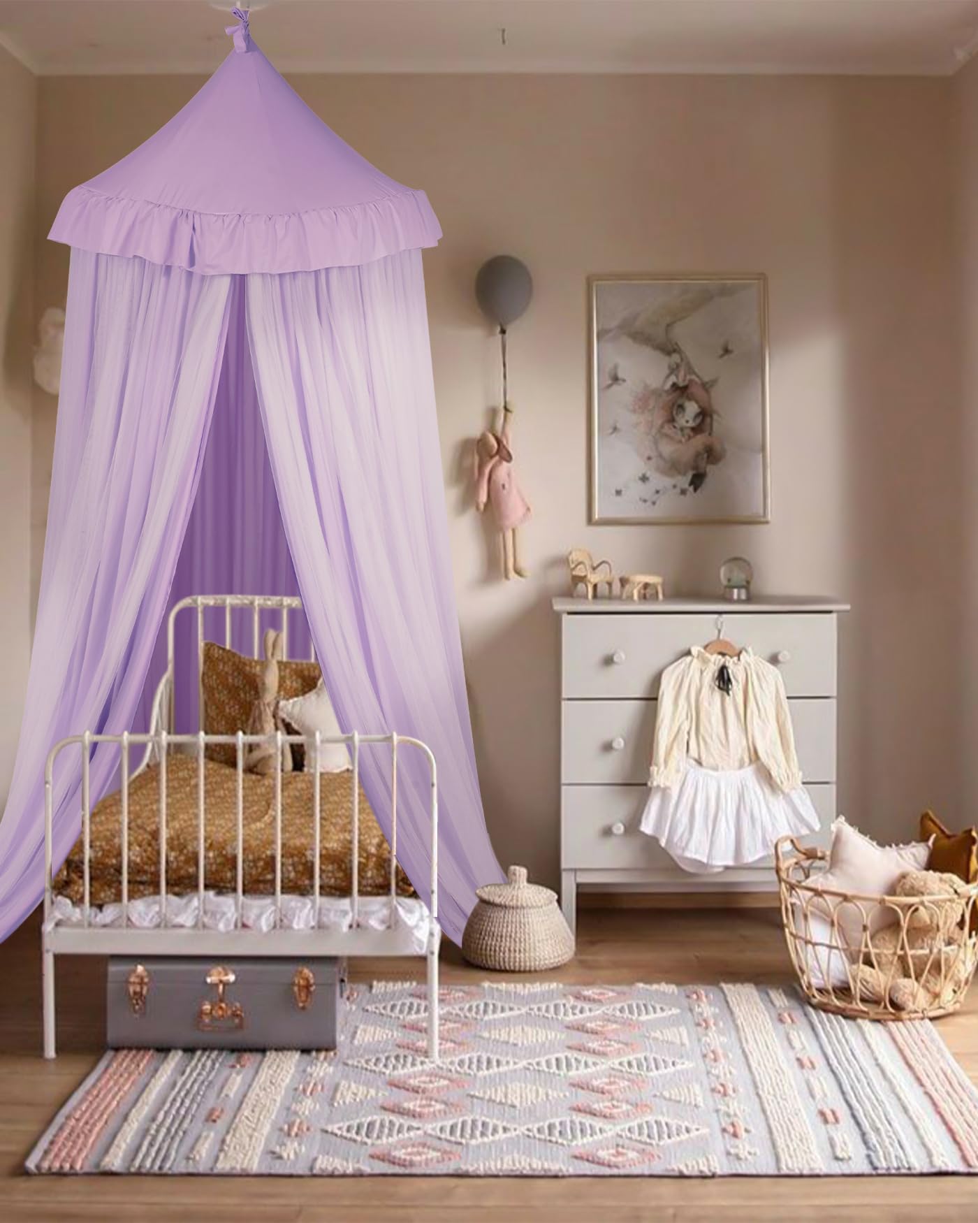 Ciel de lit princesse pour chambre de fille et coin lecture avec guirlande étoiles