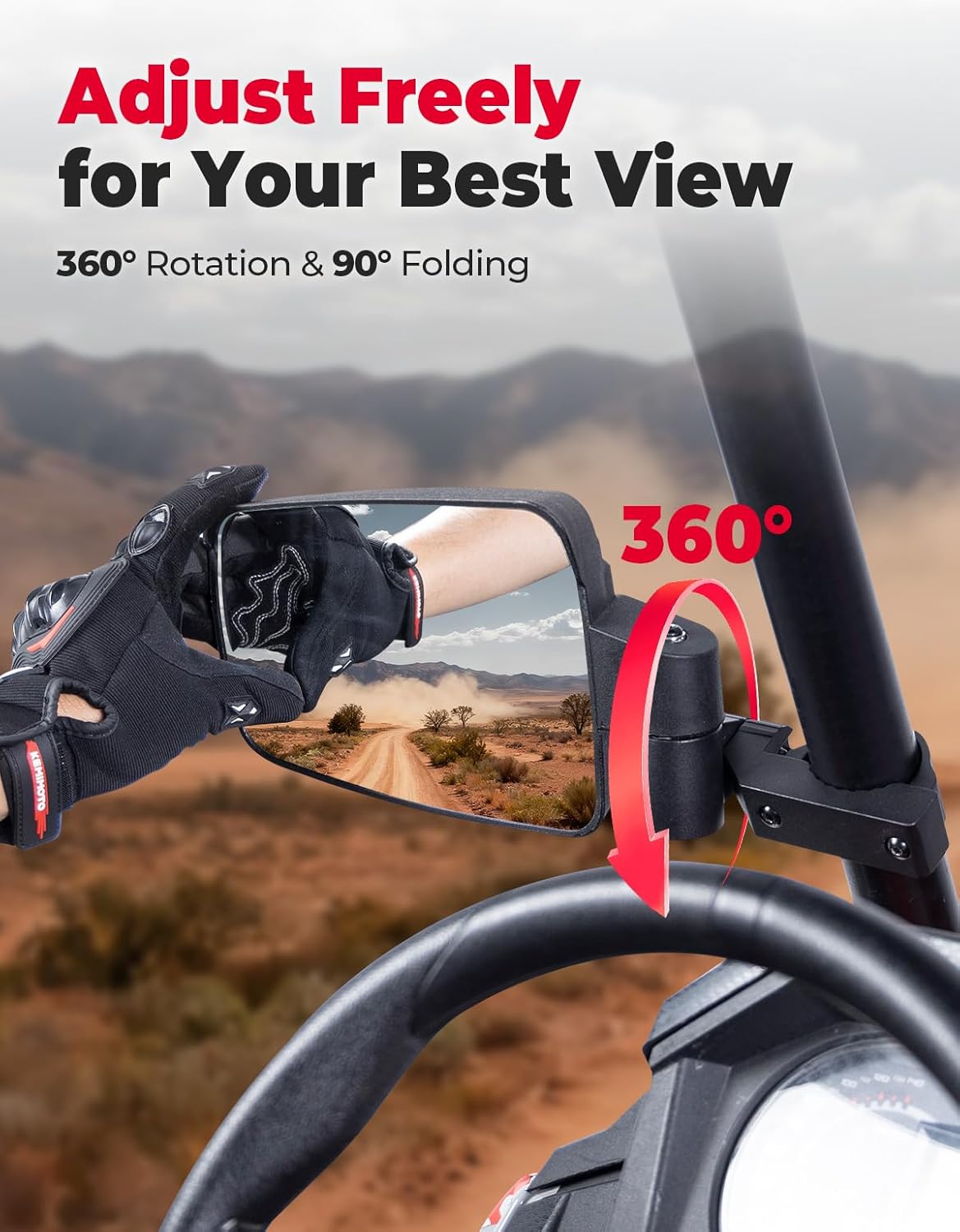 KEMIMOTO Rainproof Spring Back Side Mirrors,2025+New SXS Mirrors Large View for 1.65-2.0"Roll Bar Easily Reset After Hitting Branches,Compatible with Polaris RZR/Can Am X3/Pioneer/CFMOTO/John Deere