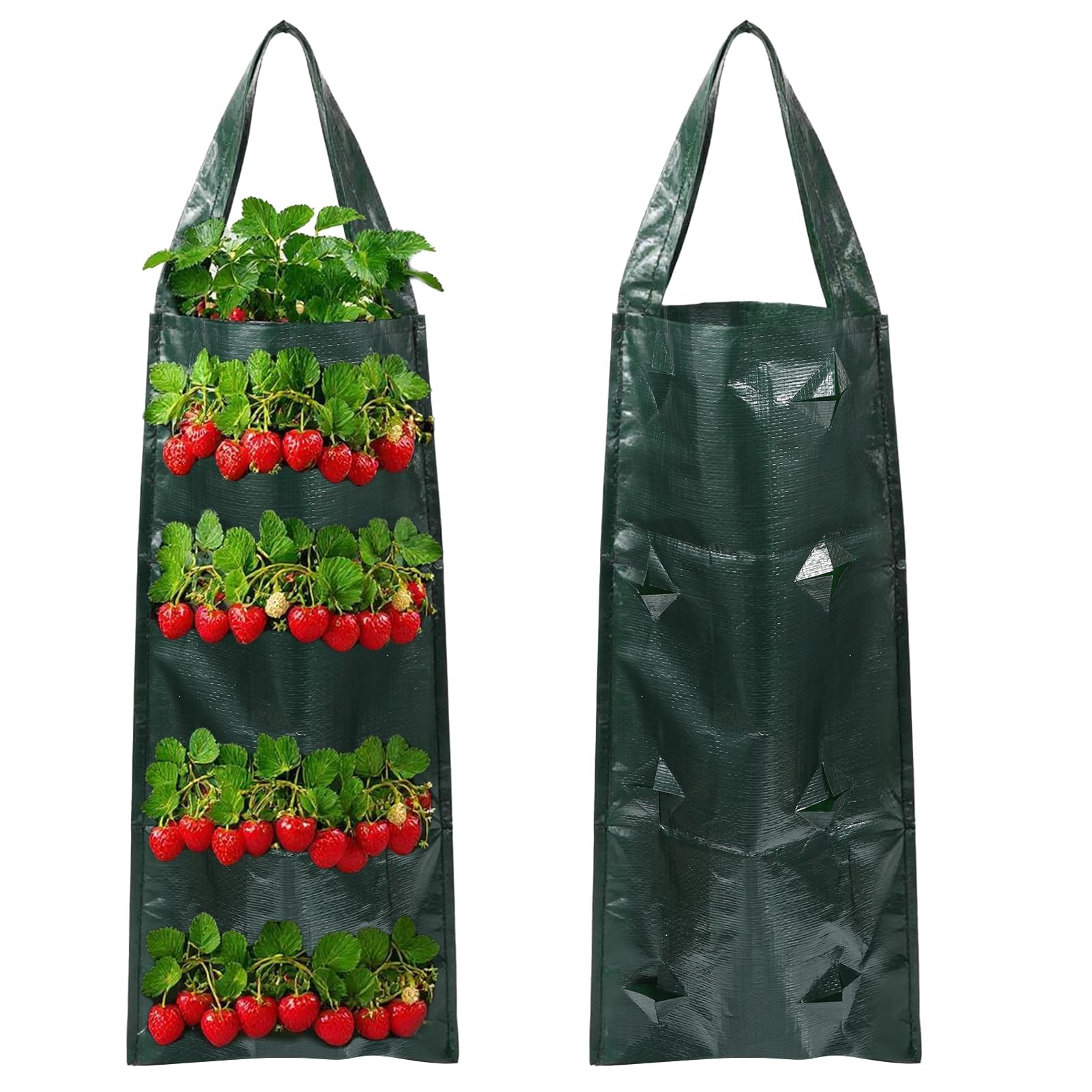 2 Pieces Hanging Bag for Planting, Bags for Planting Hanging Strawberries, Bolplanting Inverted Tomatoes, Plant Growing Bag for Strawberries, Garden, Tomatoes, Flowers (Green)