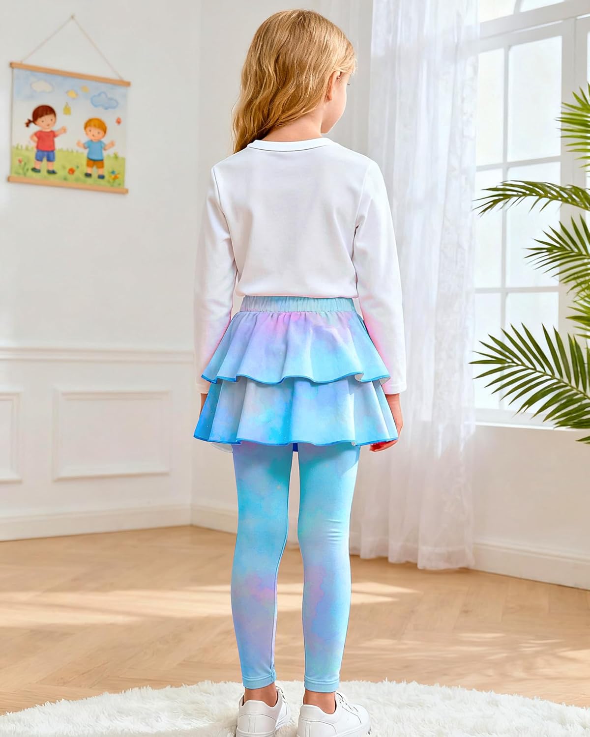 OlyPegic Girls Leggings with Skirt Toddler Kids Leggings Skirt Pants Footless Tights with Ruffle 3-8 Years - Image 3