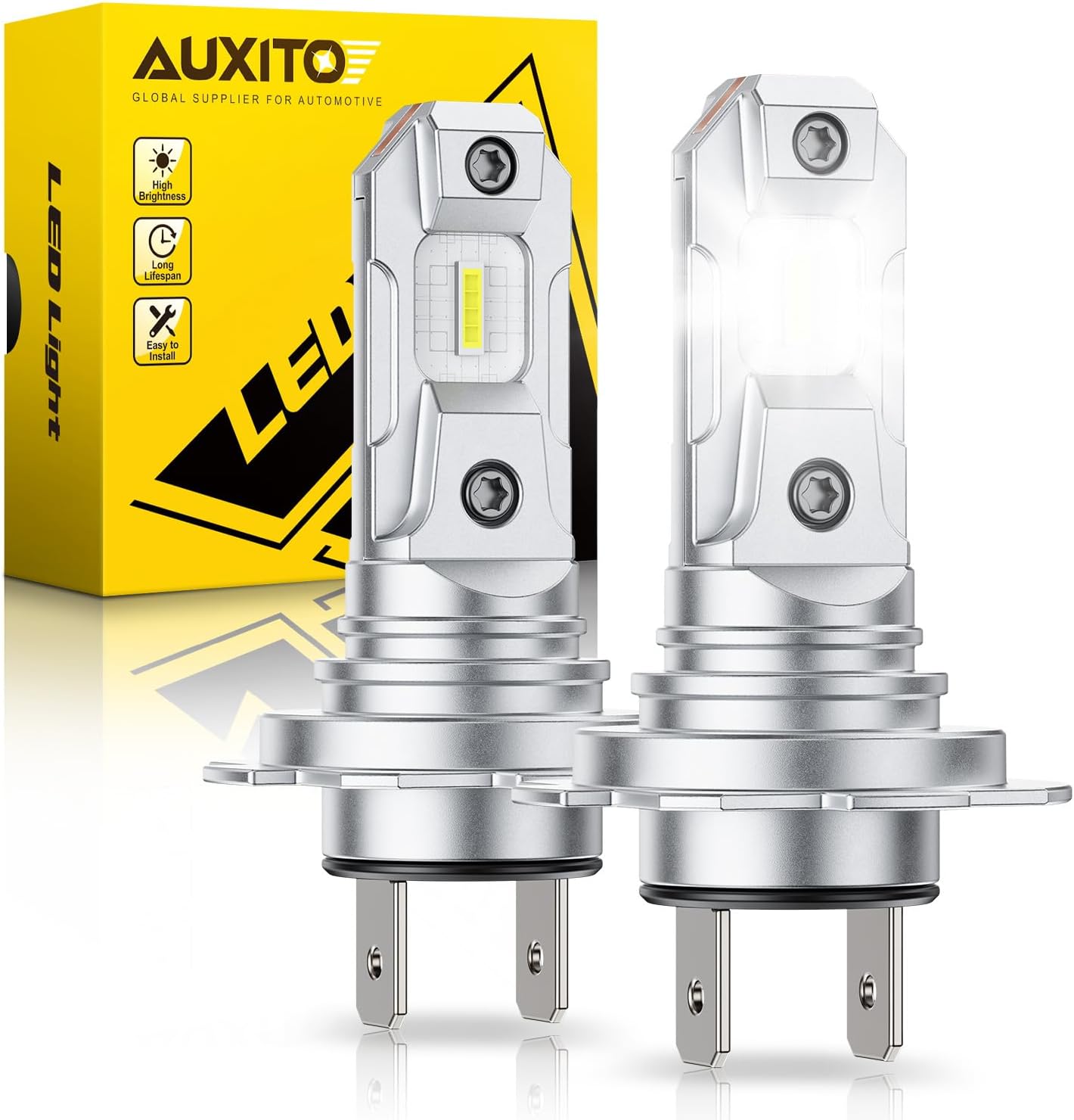 AUXITO H7 LED Light Bulbs, 500% Super Brightness 6500K White Light,1:1 Mini Size H7/H7LL Fog Light Bulbs for Night Driving,Long Lifespan, Plug-N-Play, Pack of 2