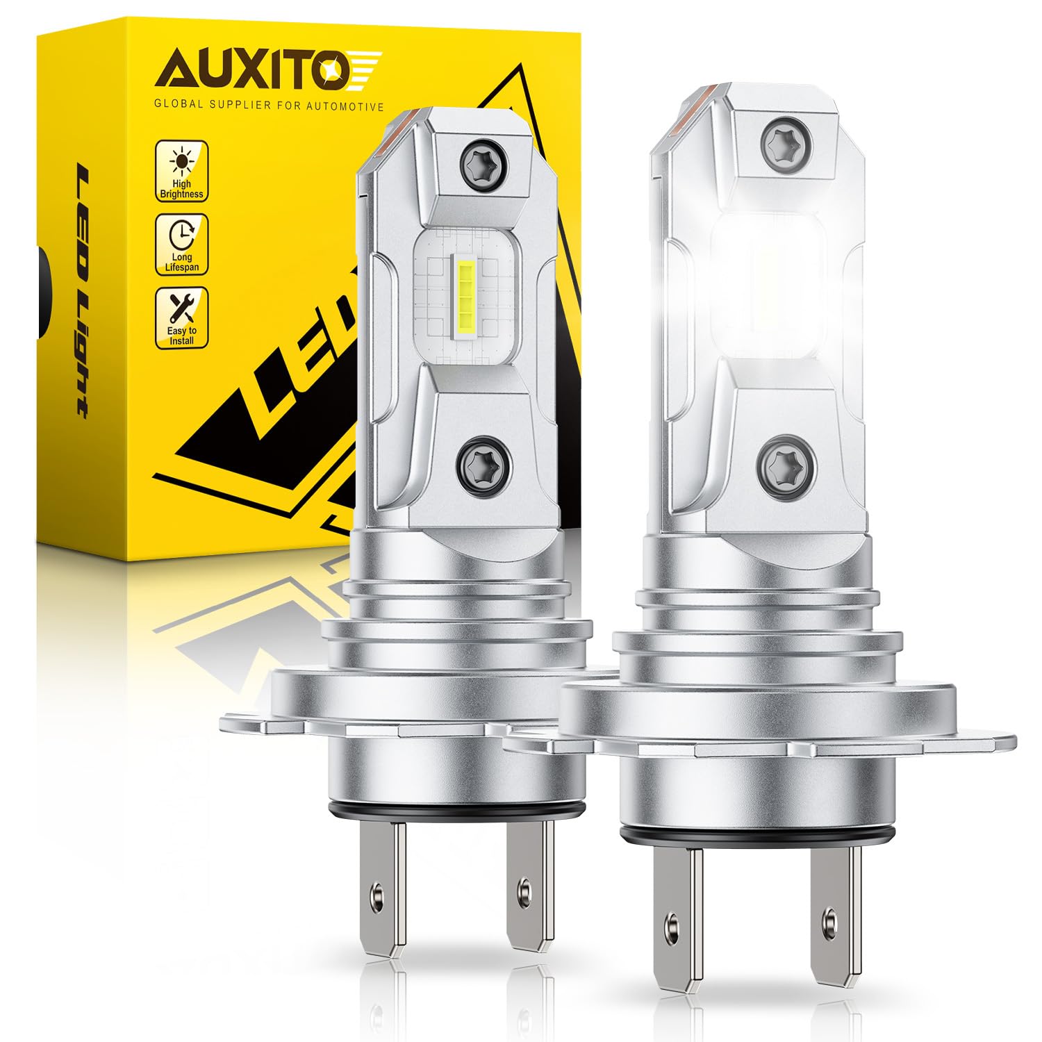 AUXITO H7 LED Light Bulbs, 500% Super Brightness 6500K White Light,1:1 Mini Size H7/H7LL Fog Light Bulbs for Night Driving,Long Lifespan, Plug-N-Play, Pack of 2