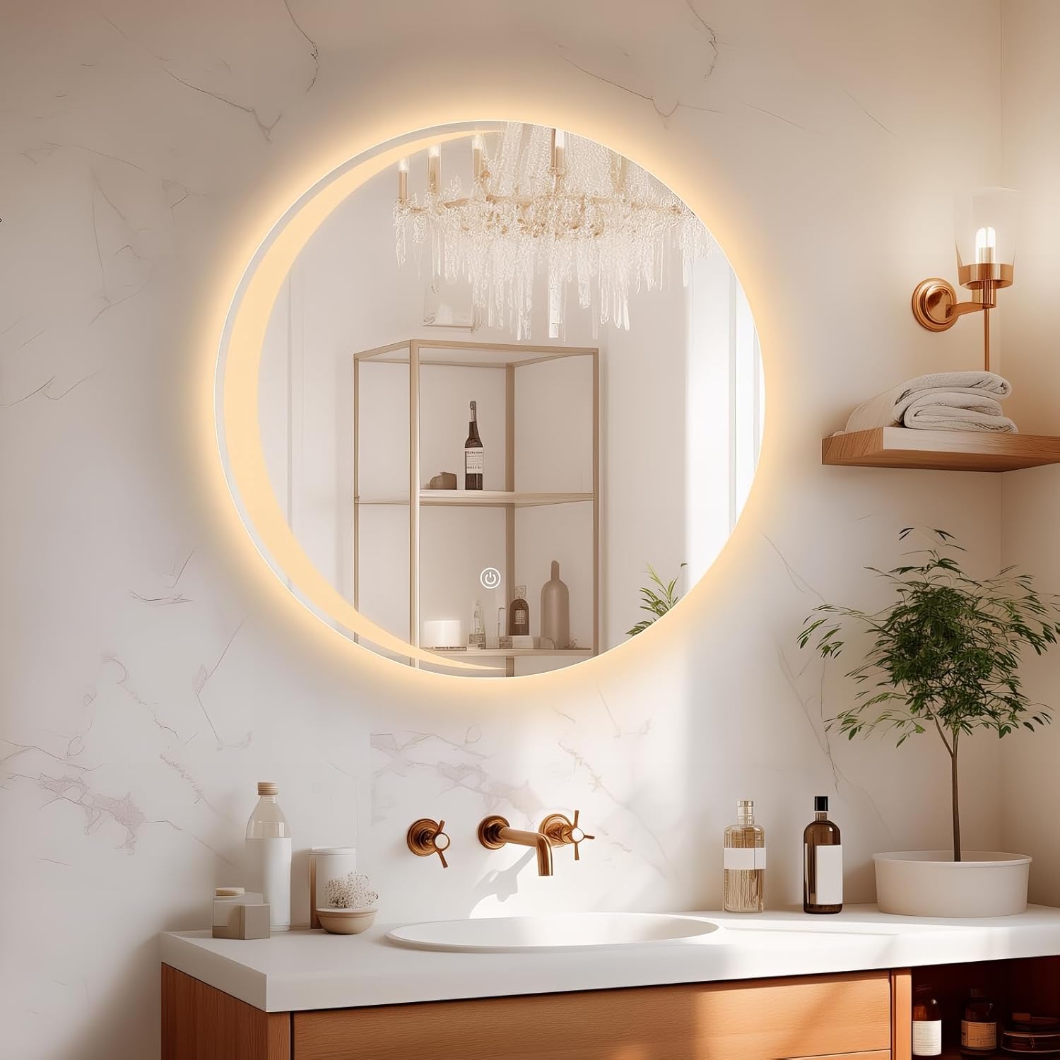 TheiaMo 24" Round Led Bathroom Mirror with Lights, Backlit