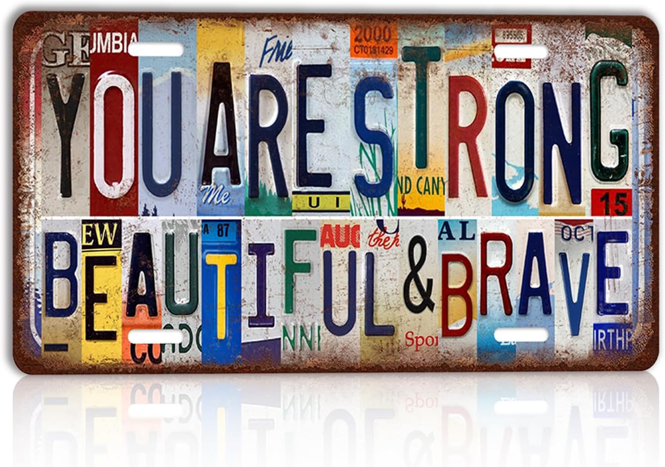 Vintage You Are Strong Beautiful & Brave Wall Decor License Plate Metal Sign Tin Signs,12x6 Inch Aluminum