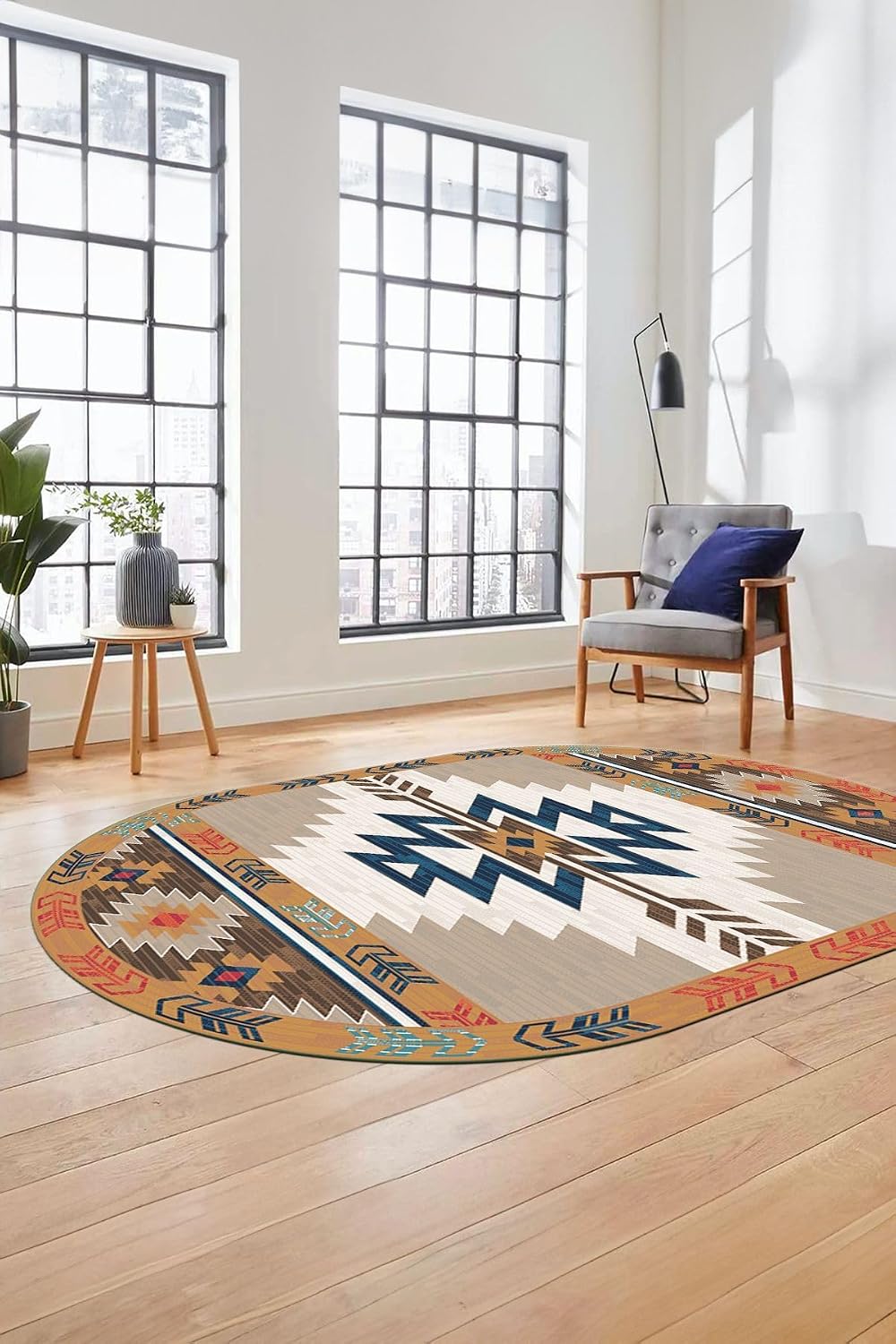 Etnik Desenli Dijital Baskılı Kaymaz Taban Yıkanabilir Oval Yolluk Mutfak Salon Halısı O-ETNİK-05, Çok Renkli, 80 x 250