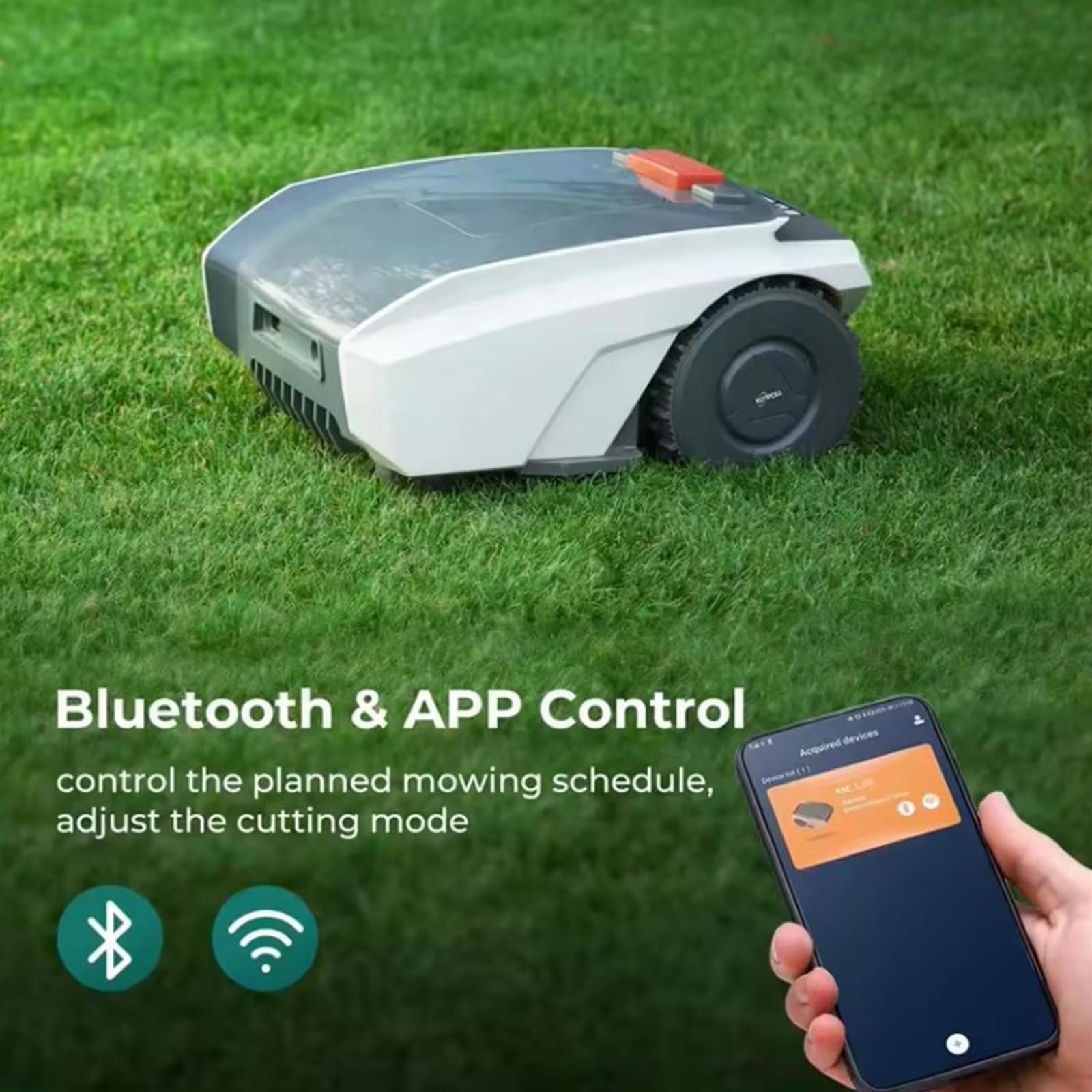 Robot Cortacesped,ángulo Máximo Escalada 25°,Cubierta Cuchilla Levantada Automáticamente,Control por App,Características Seguridad Avanzadas,para Espacios Patio hasta 1500m²