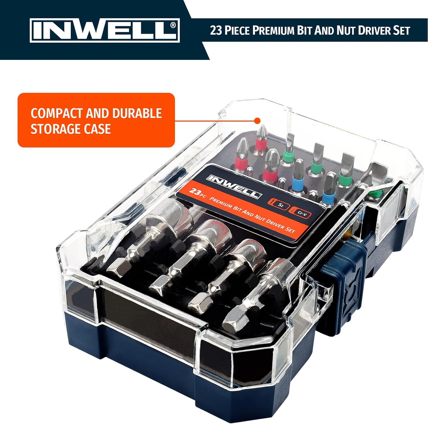 23 Piece Premium Screwdriver Bit Set,Nut Driver Set,Driver Bit Set - S2 Steel Color Bits Set - Magnetic Tips - Phillips,Slotted,Square and Torx - for Power Drill