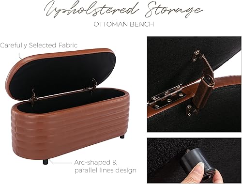 Miniatura 7 de Banco otomano de almacenamiento de 45.5 pulgadas, tapizado, de piel sintética, banco de dormitorio para sala de estar, dormitorio y pasillo, banco
