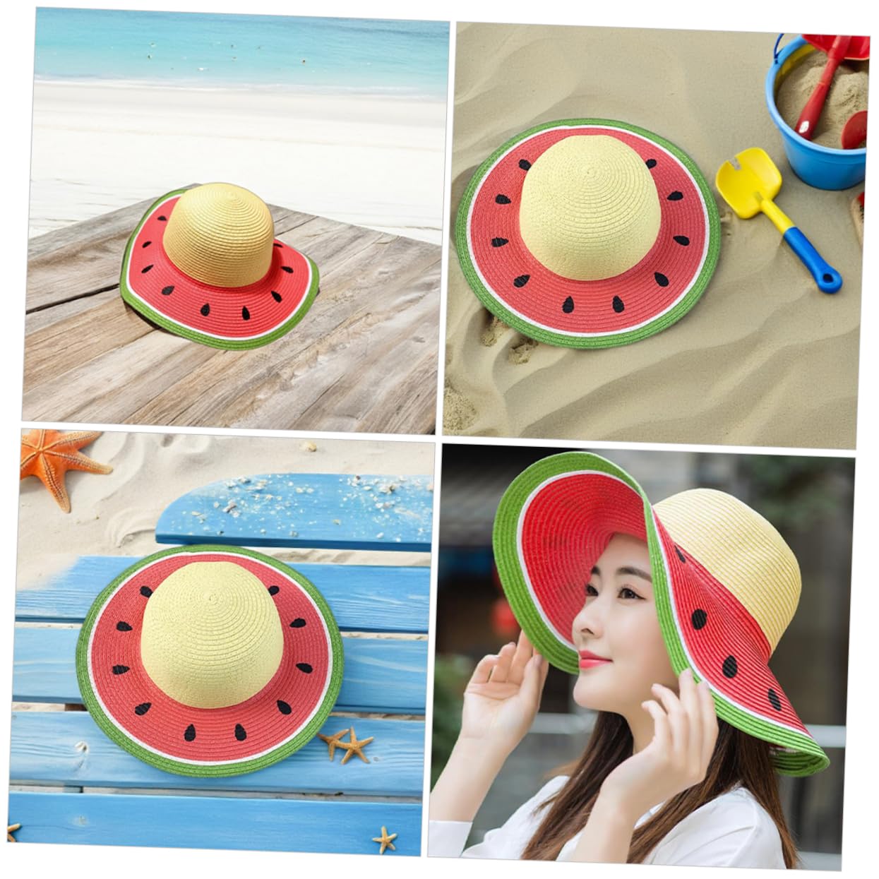 Sombrero de Paja de Sandía para Niñas, ala Ancha, Verano