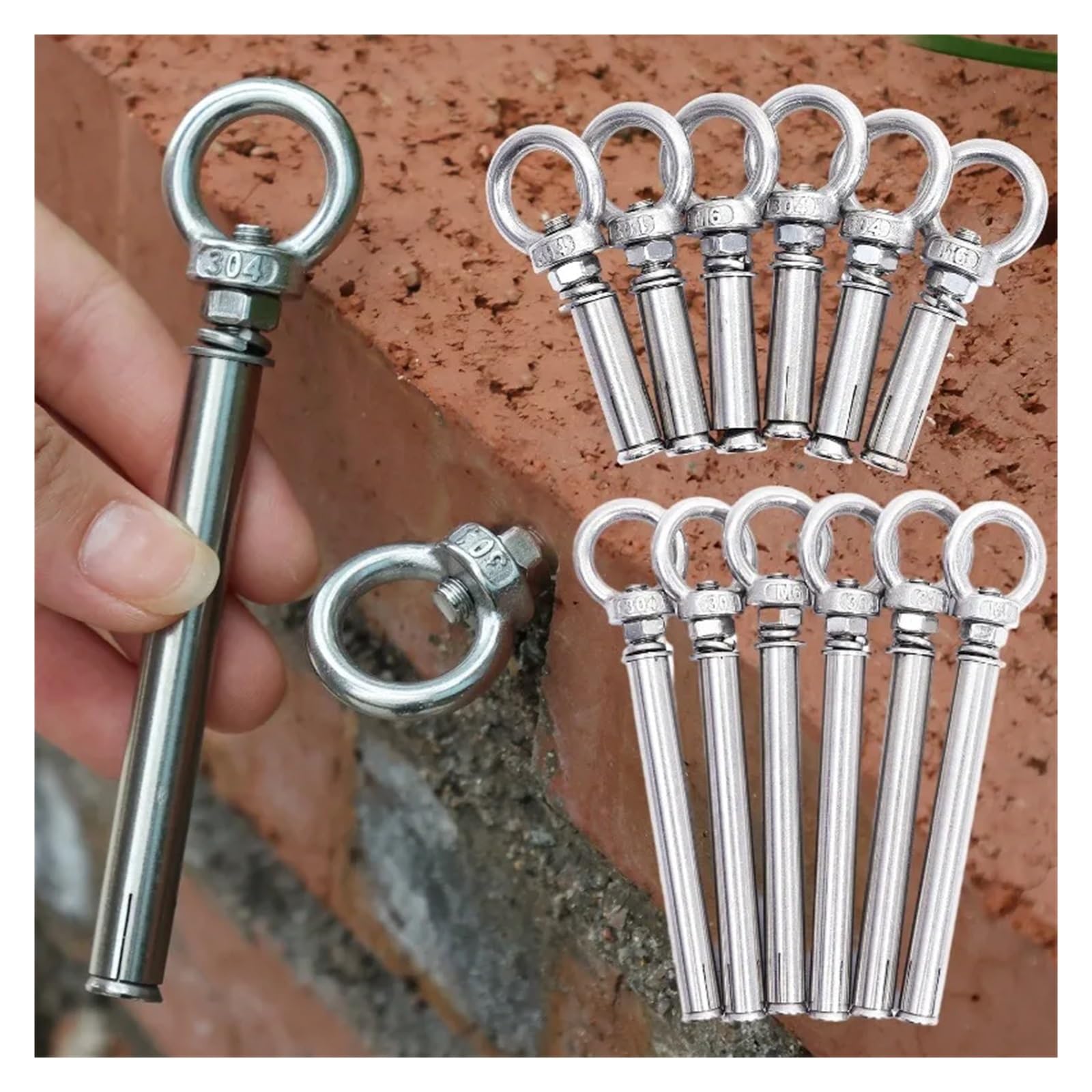 Crochet a Visser Anneau de levage robuste en acier inoxydable M6 for béton, crochet fermé, écrou mural(M6x50,10PCS)
