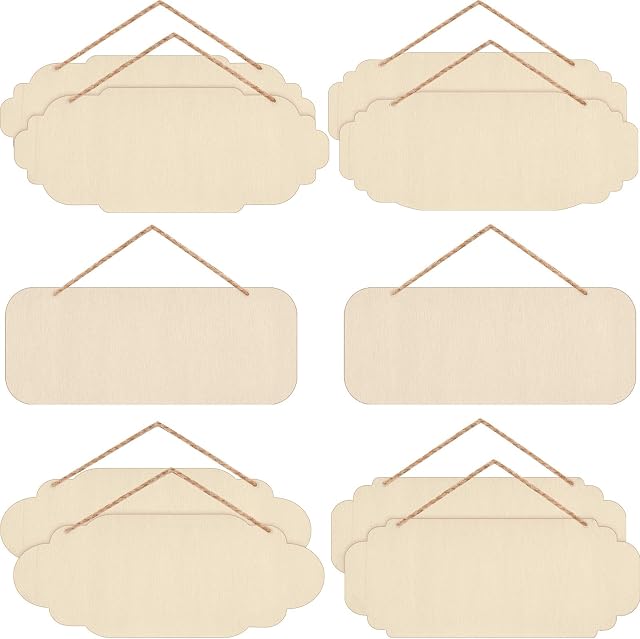 10 Pieces Unfinished Hanging Wood Sign Rectangle Blank Hanging Decorative Rectangle Hanging Wooden Oval Hanging Wooden Slices Banners with Ropes for Christmas Painting Writing DIY Crafts (Beige)