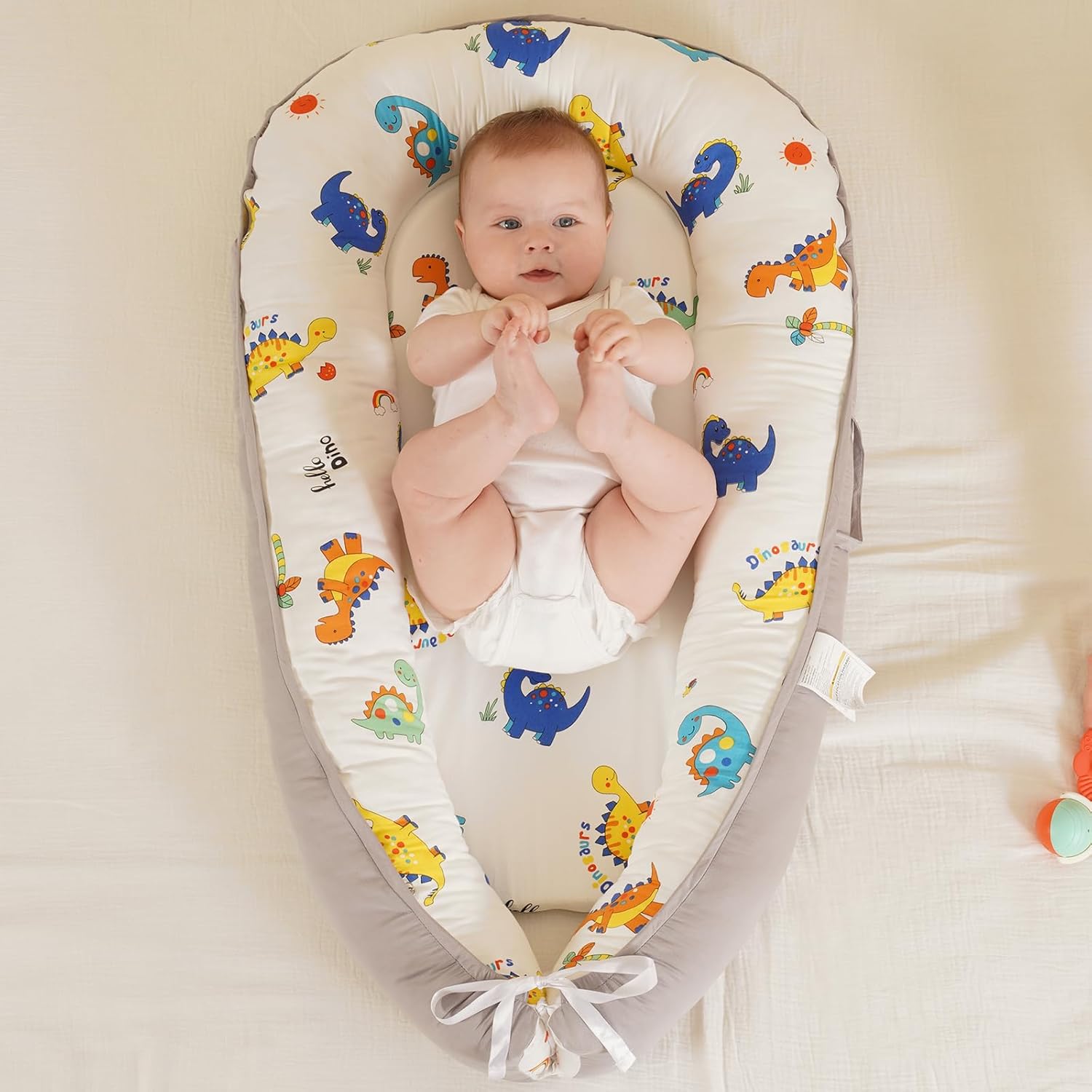 HKAI Baby Lounger – Soft Cotton Infant Floor Seat for Newborn to 24 Months, Portable Baby Essentials for Boys & Girls, Travel-Friendly Baby Lounge Pillow - Image 7