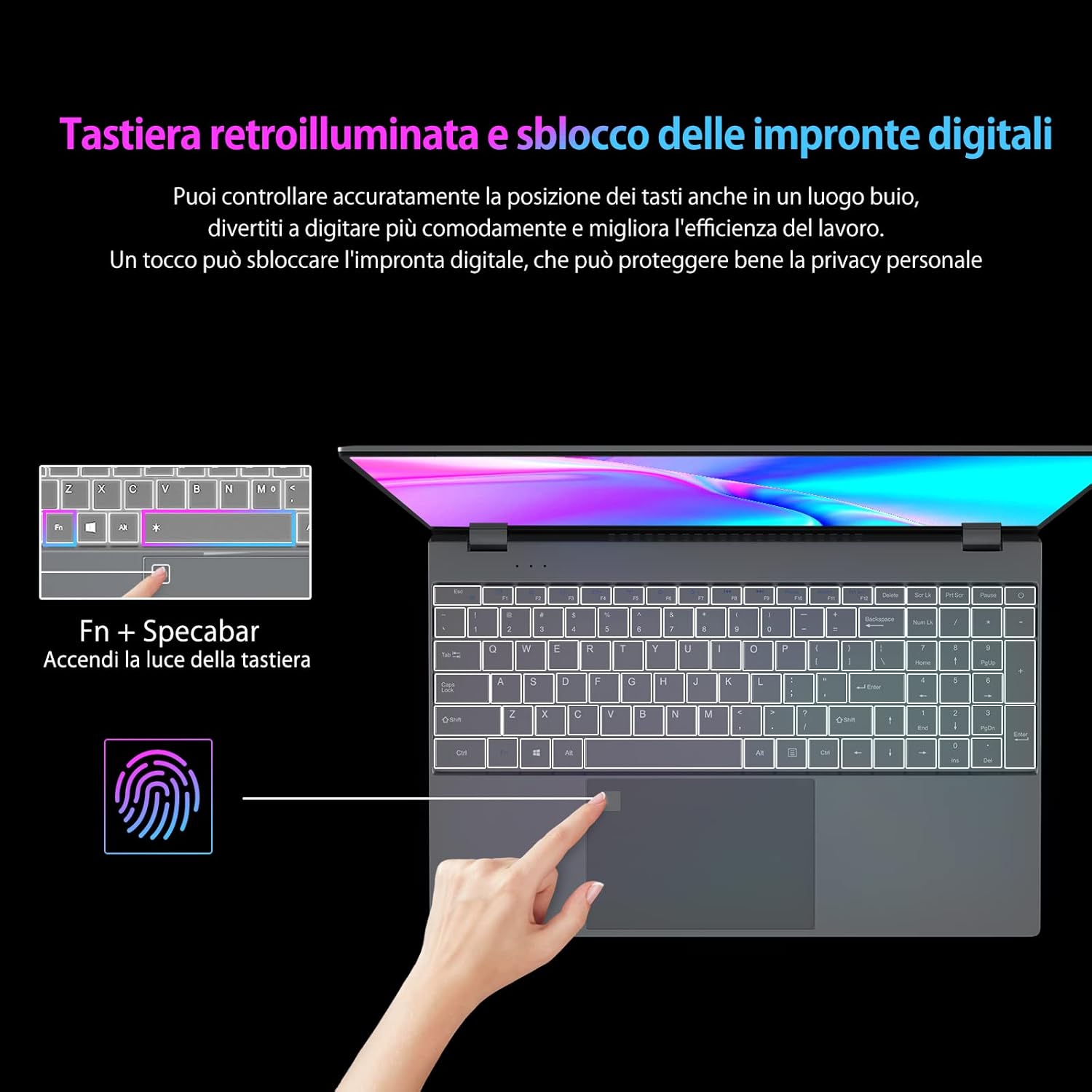 Morostron 15,6 laptop o notebook pc portatile per il business, Processore Intel N5095, Win11,16GB RAM, 256GB SSD, display FHD, tastiera retroilluminata, lettore impronte digitali