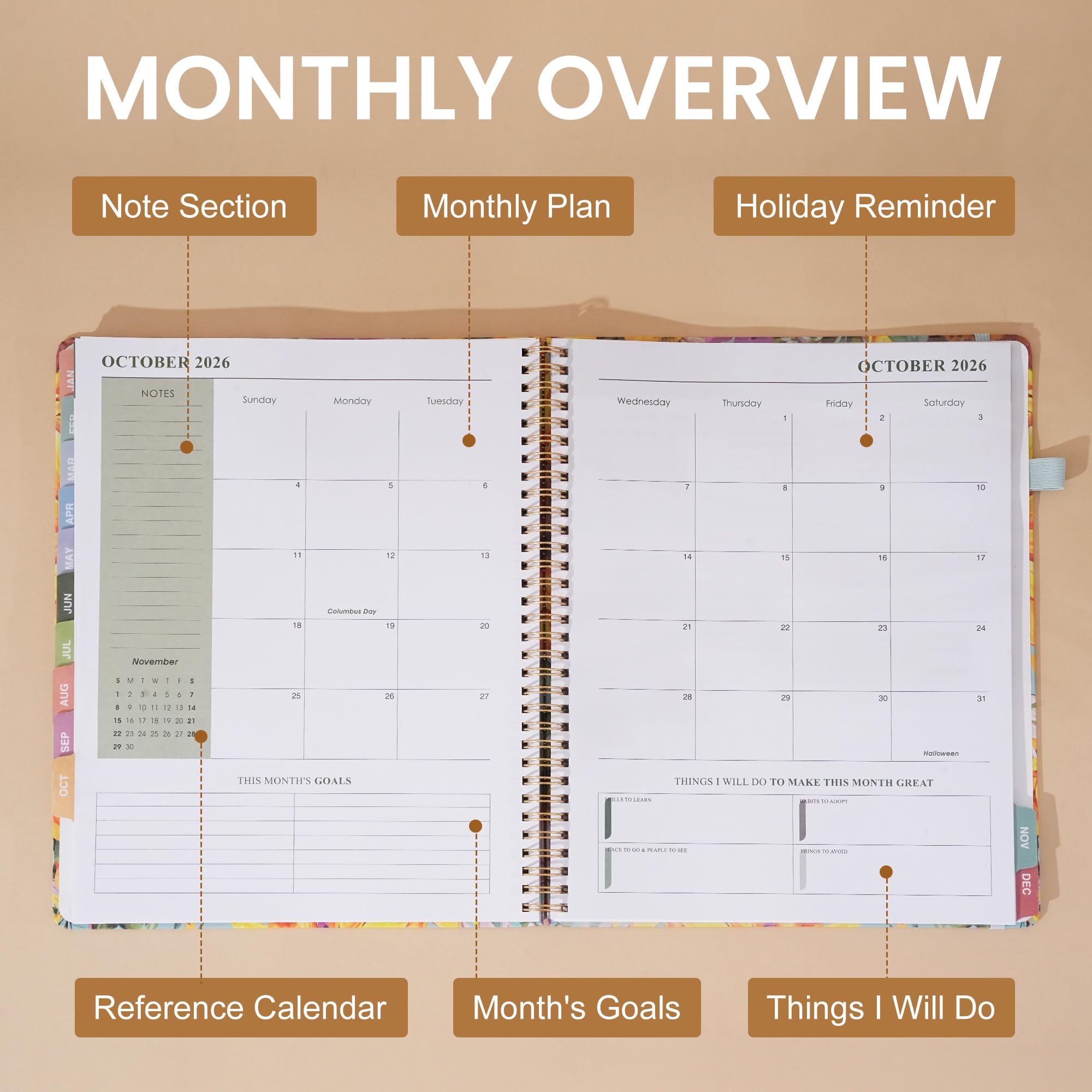 Planner 2026-2027 settimanale e mensile 18 mesi calendario giornaliero luglio 2026-dicembre 2027 8,5 x 11 annuale grande agenda con adesivi e linguette per le donne - rosa