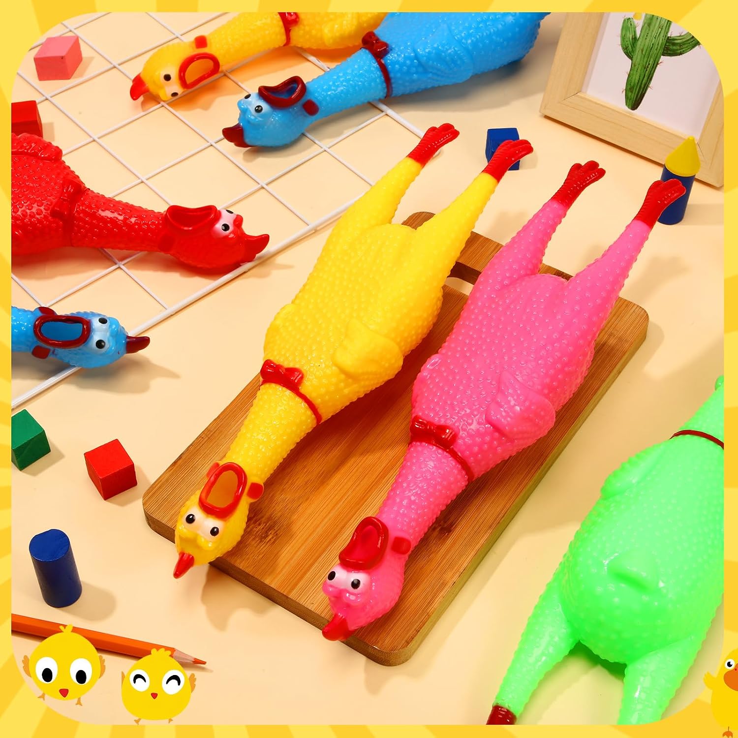 Sratte 16 Pack Screaming Chicken Toys Bulk Large Rubber Squeaking Chicken Toys for Pet Chew Gifts Prank Novelty Toy(12 Inch,Colorful)