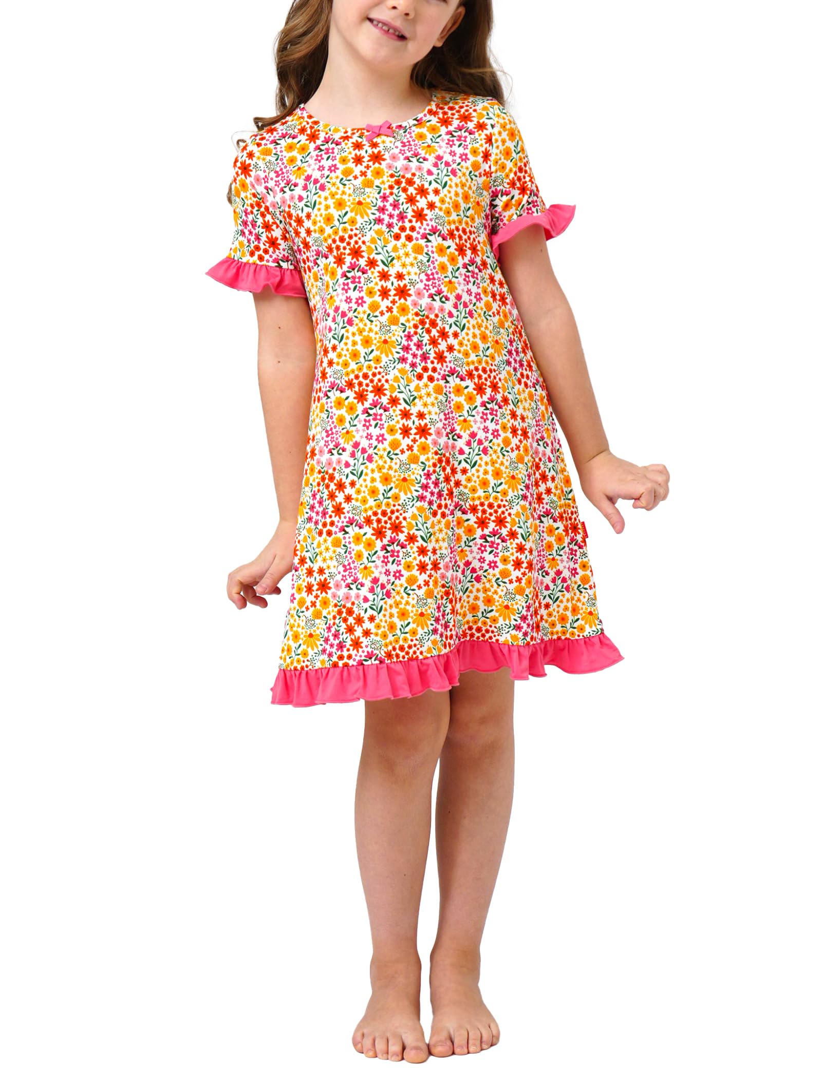 EASWEET Bamboo Viscose Girls Nightgowns Ruffle Short Sleeve Crew Neck Girls' Sleepwear