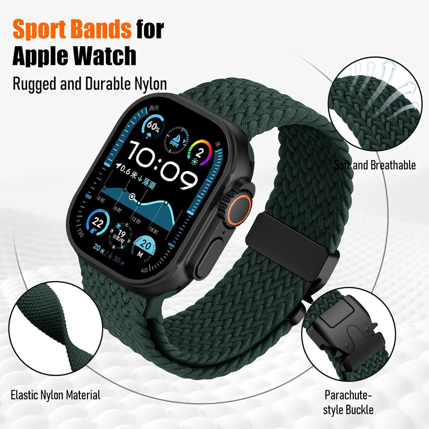 Braided Solo Loop for Apple Watch Ultra 3/2 Bands 49mm 46mm 45mm 44mm 42mm Men/Women,Parachute Buckle Stretchy Elastic Nylon Sport Strap Wristband for iWatch Bands Series 11 10 9 8 7 6 5 4 3 SE3/2 - Image 2