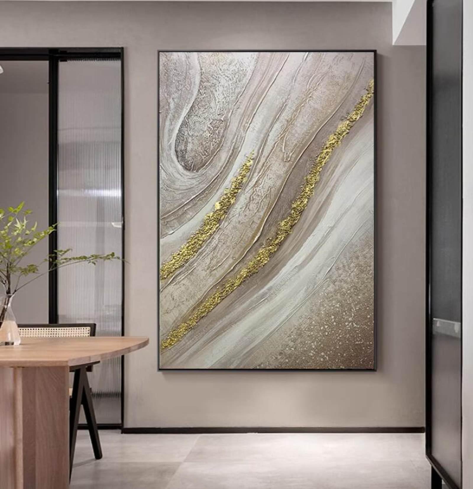 Peinture abstraite salon grand format toile Wabi-Sabi feuille d'or moderne pour mur